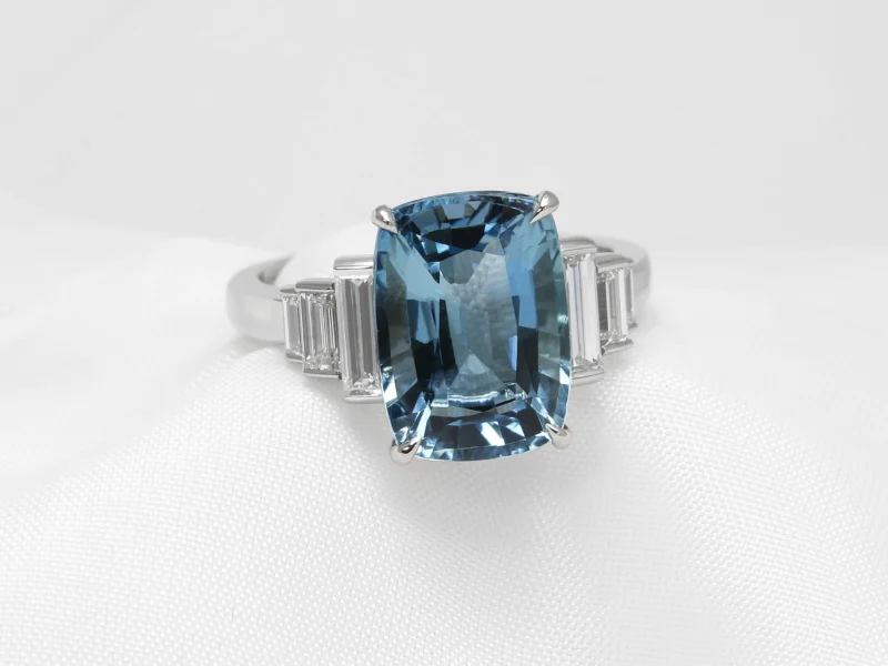 Aquamarine and Diamond Ring in Platinum