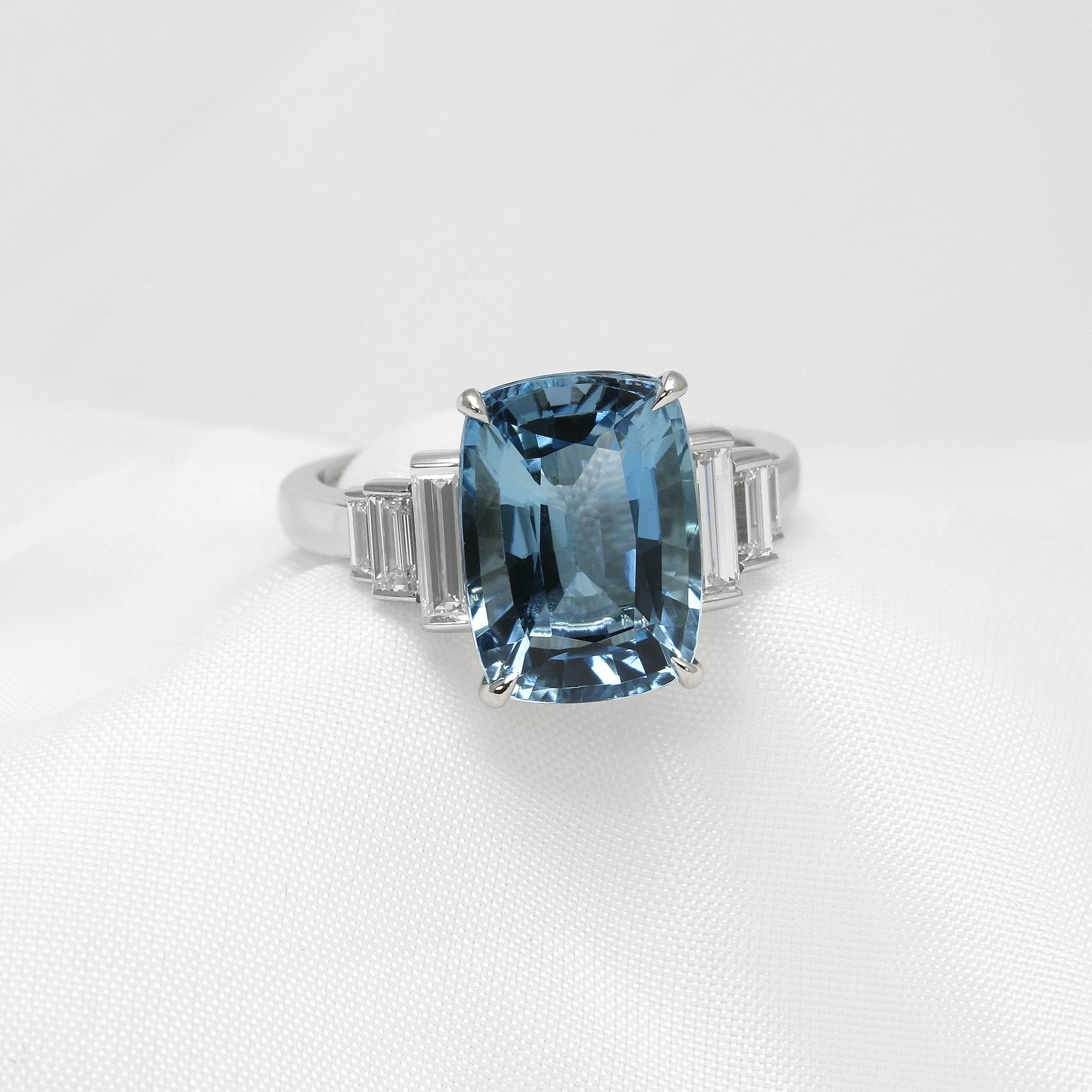 Aquamarine and Diamond Ring in Platinum