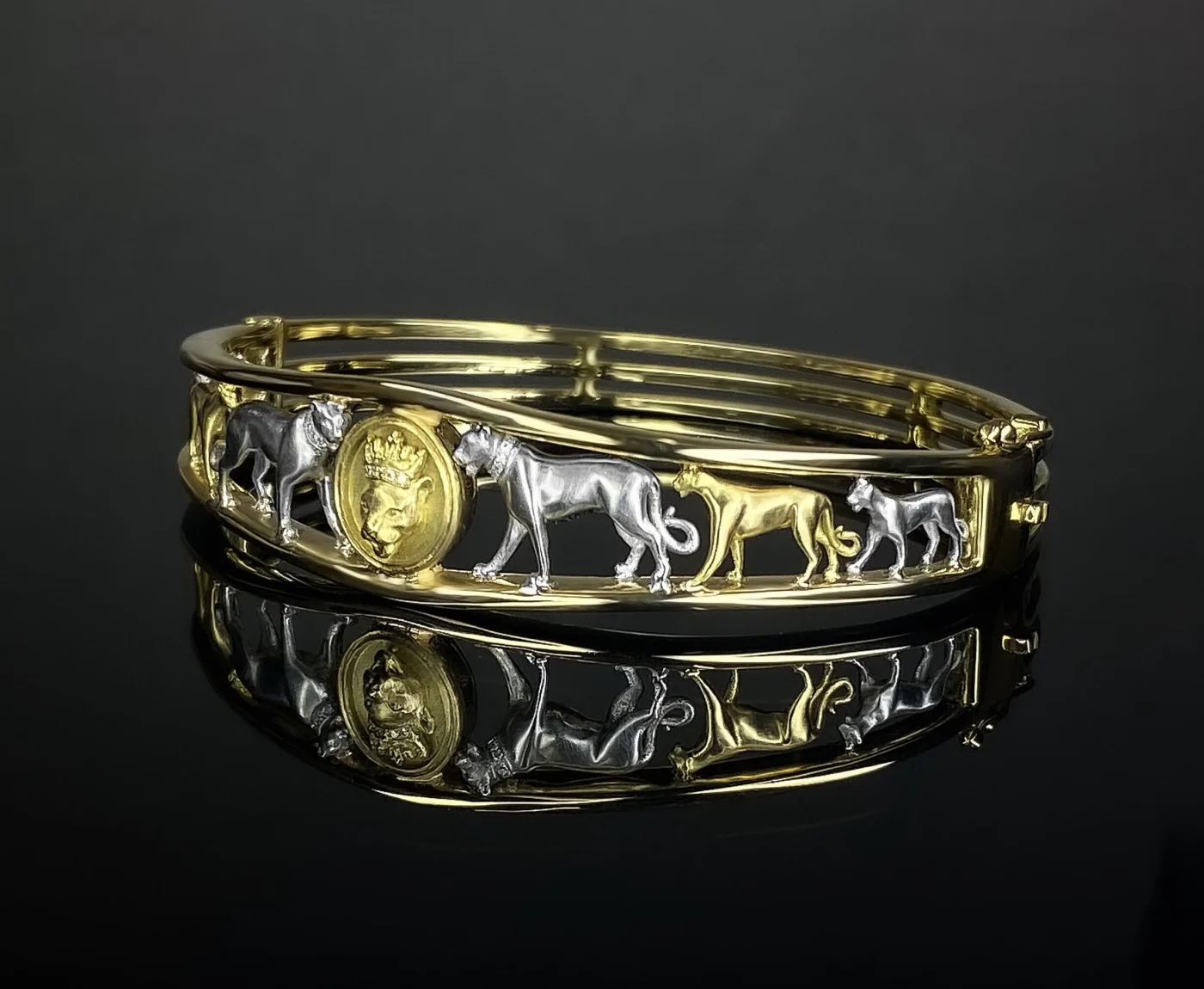 Bespoke Commission: Panther Bangle in Yellow and White Gold with Diamond Collars