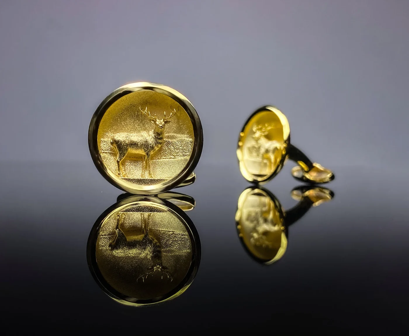 Bespoke Commission: Red Deer Gold Cufflinks in Yellow Gold