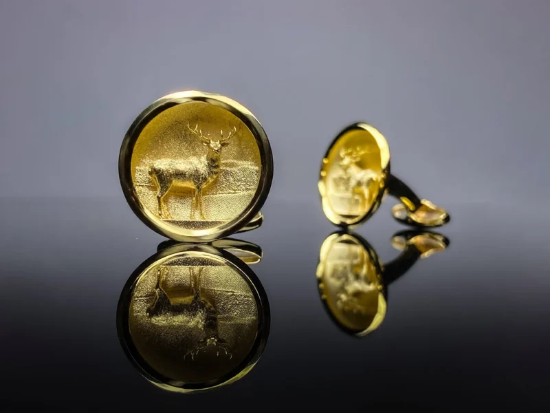 Bespoke Commission: Red Deer Gold Cufflinks in Yellow Gold