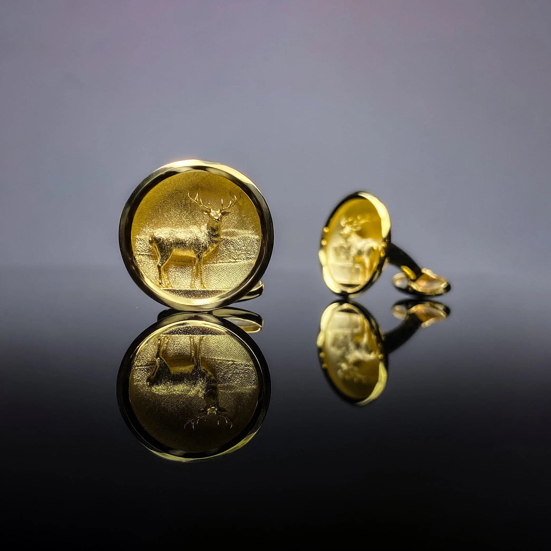 Bespoke Commission: Red Deer Gold Cufflinks in Yellow Gold