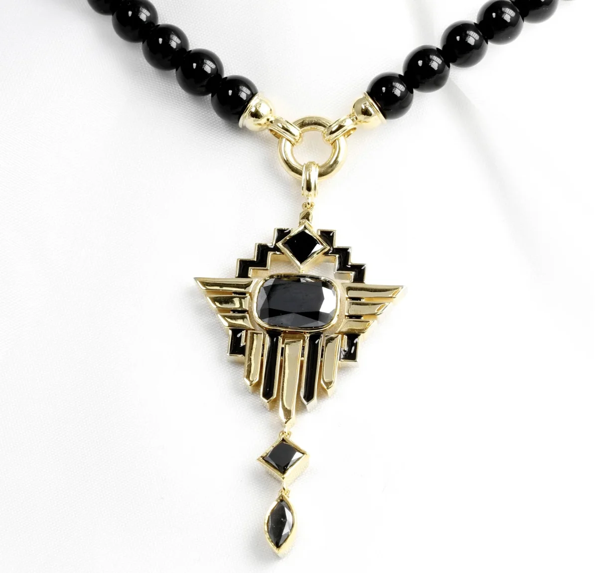 Bespoke Commission: Pendant with Black Diamonds and Onyx in Yellow Gold