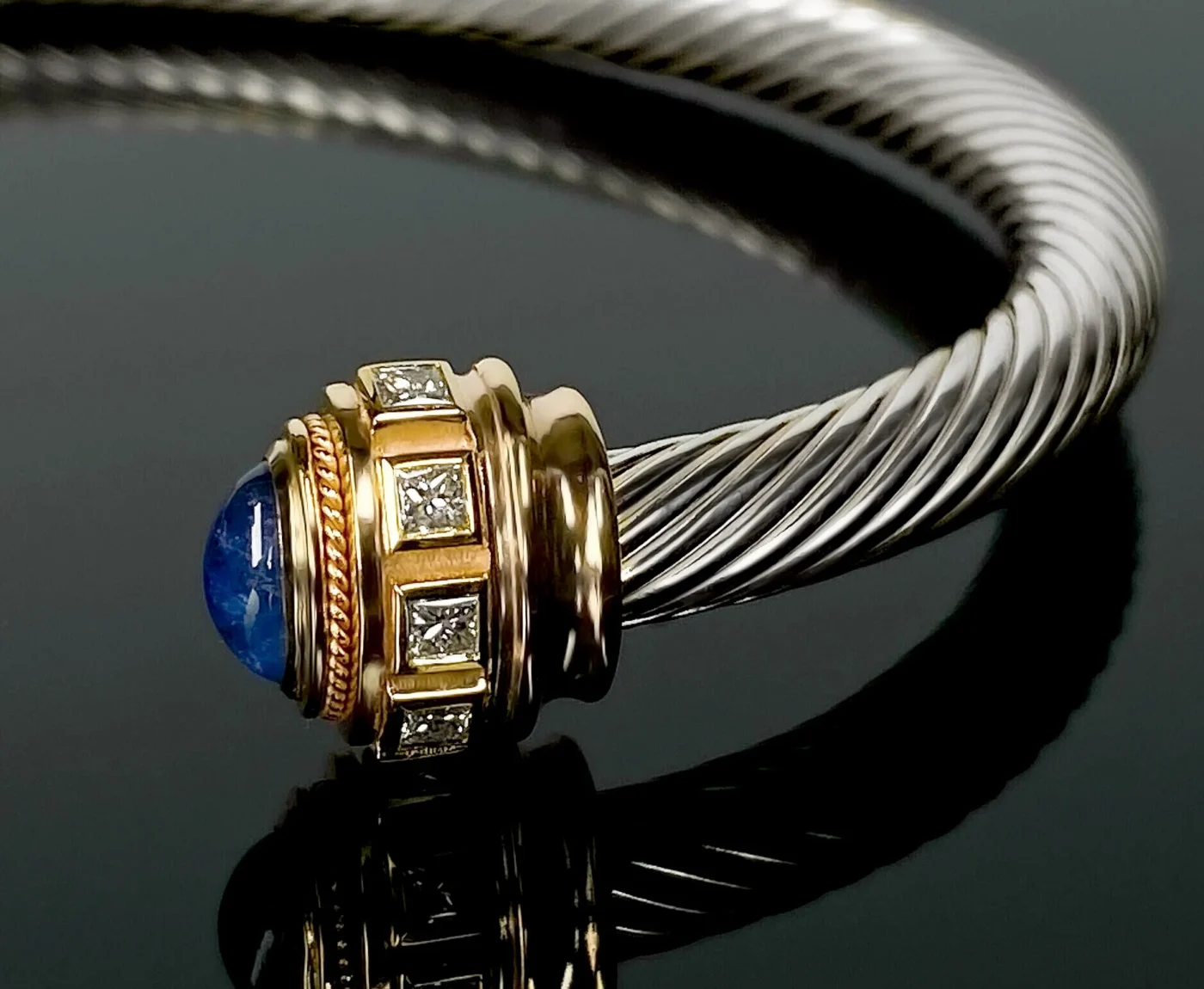 Sapphire Cabochon and Diamond Details