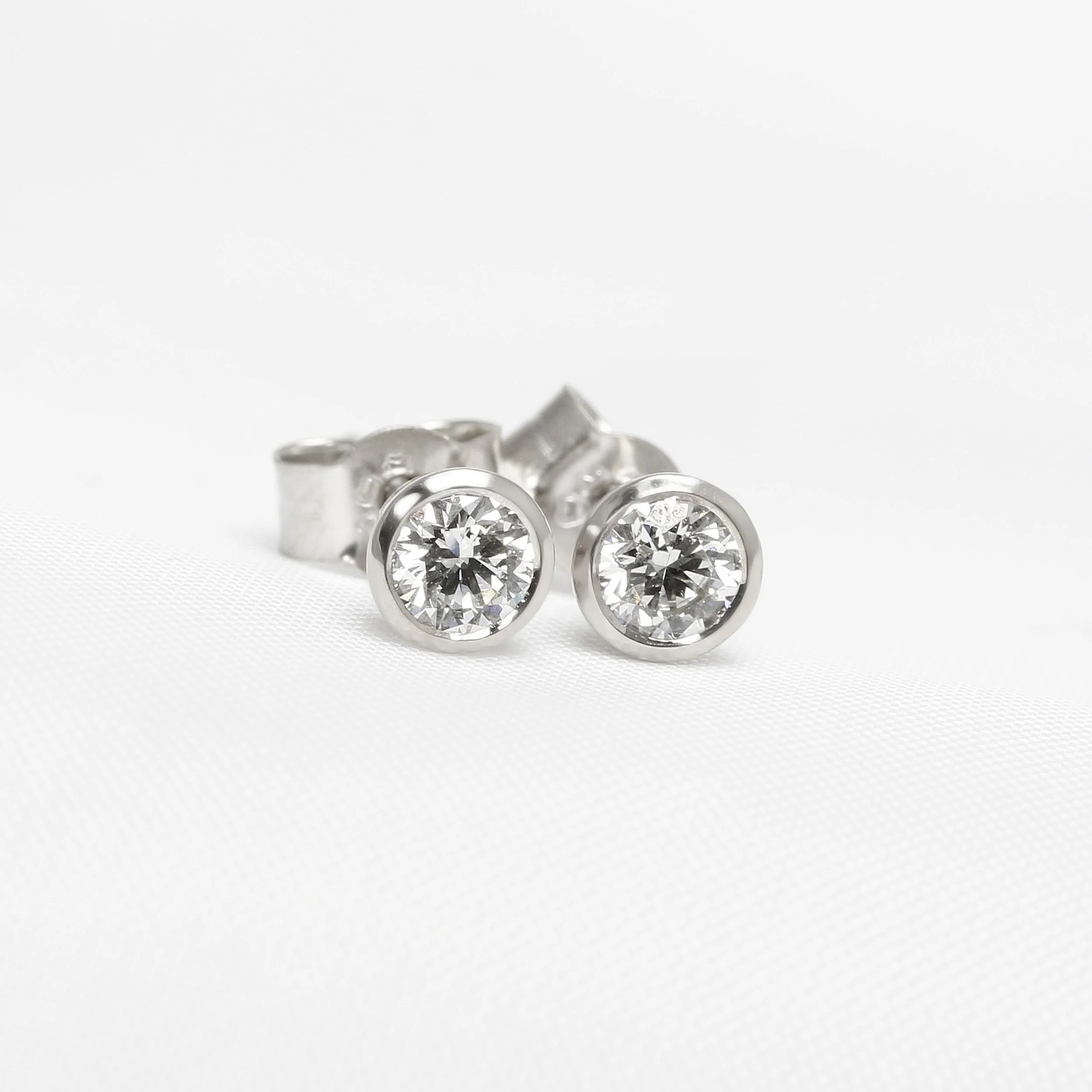 Rub Over Set Diamond Stud Earrings