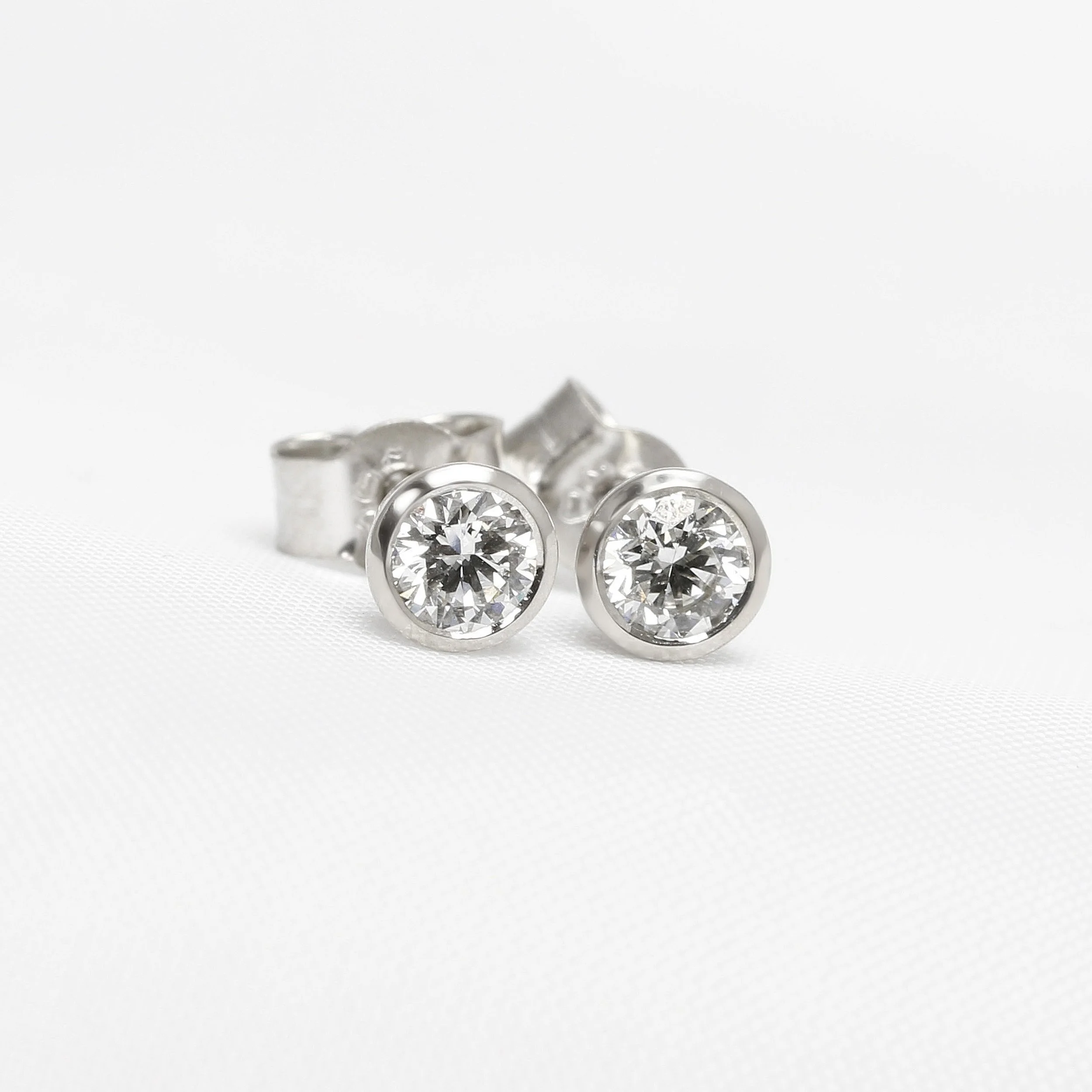 Rub Over Set Diamond Stud Earrings