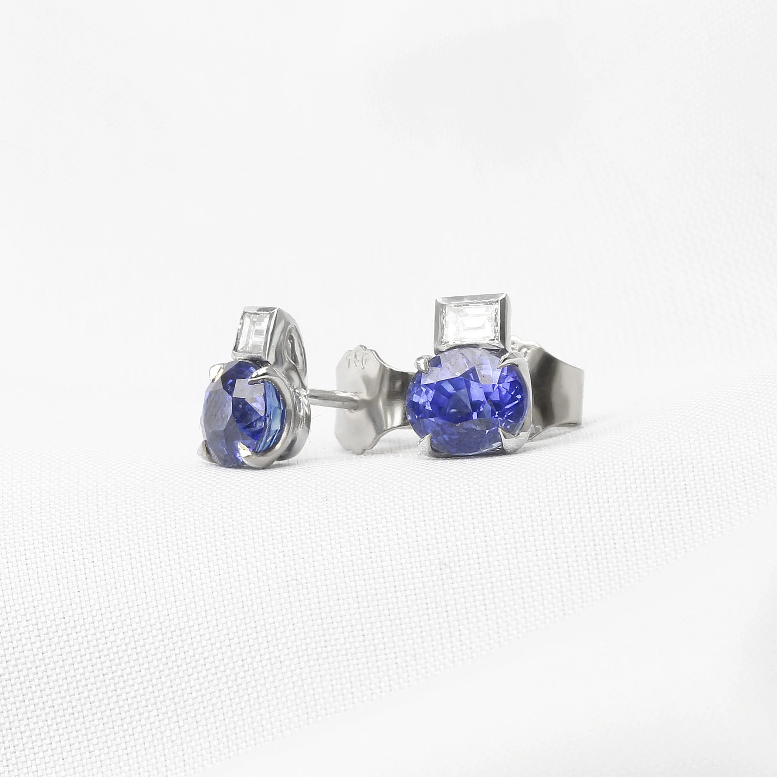 Blue Sapphire & Diamond Stud Earrings