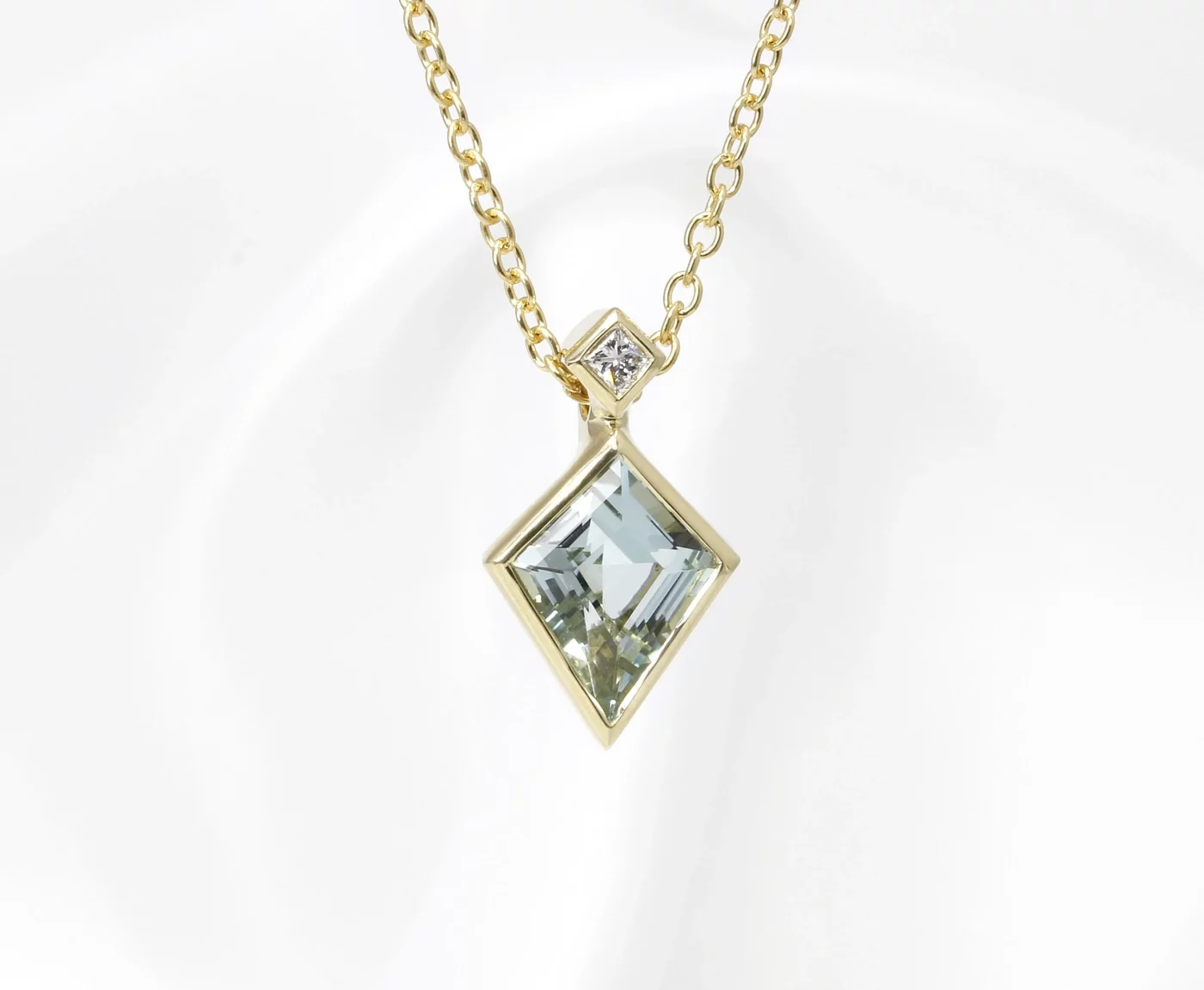 Kite Shaped Aquamarine and Diamond Pendant