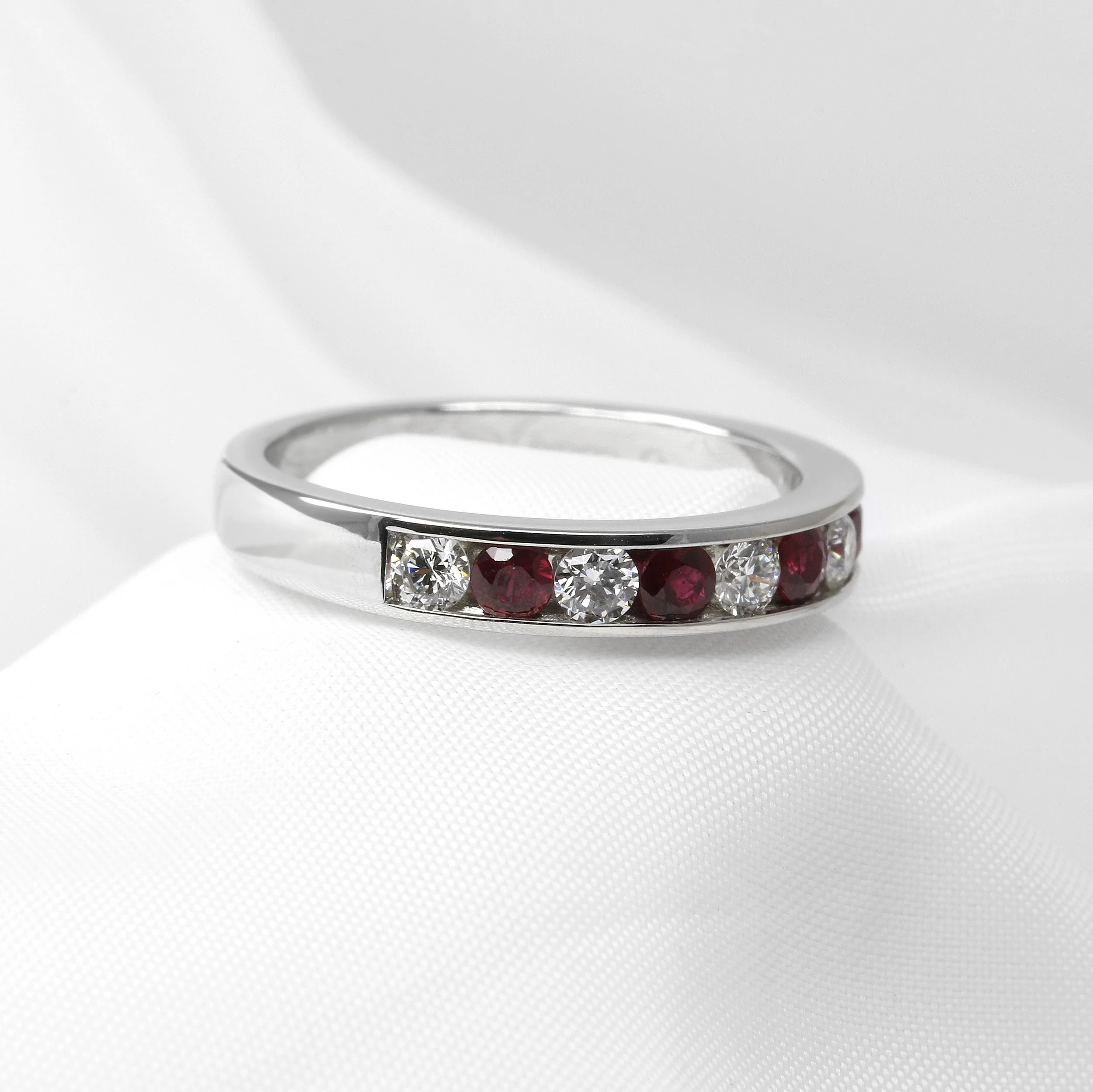 Ruby and Diamond Channel Set Eternity Ring in Platinum