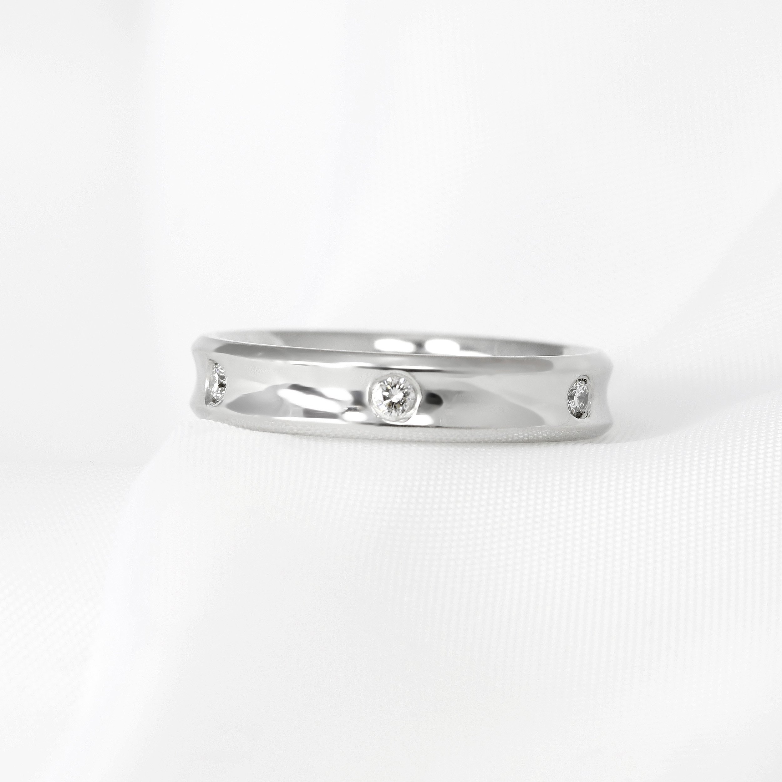 Concave Diamond Set Wedding Ring in 18k White Gold