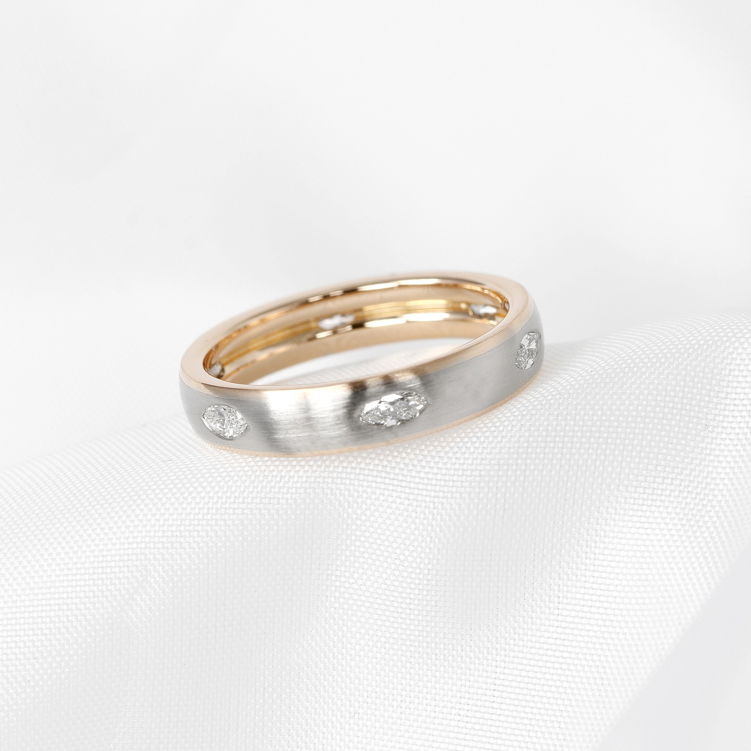 Marquise Diamond Band Ring in 18k White & Rose Gold