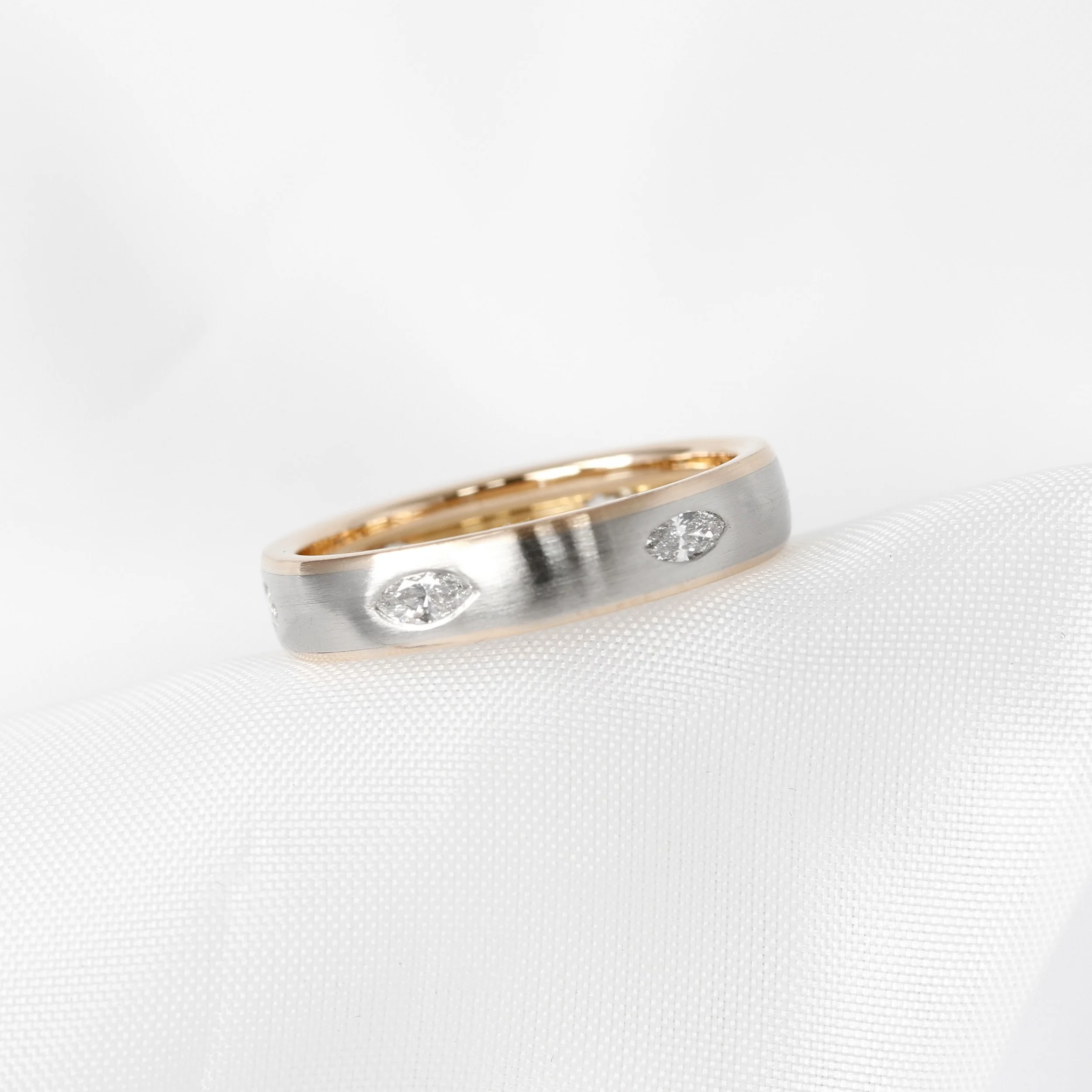 Marquise Diamond Band Ring in 18k White & Rose Gold