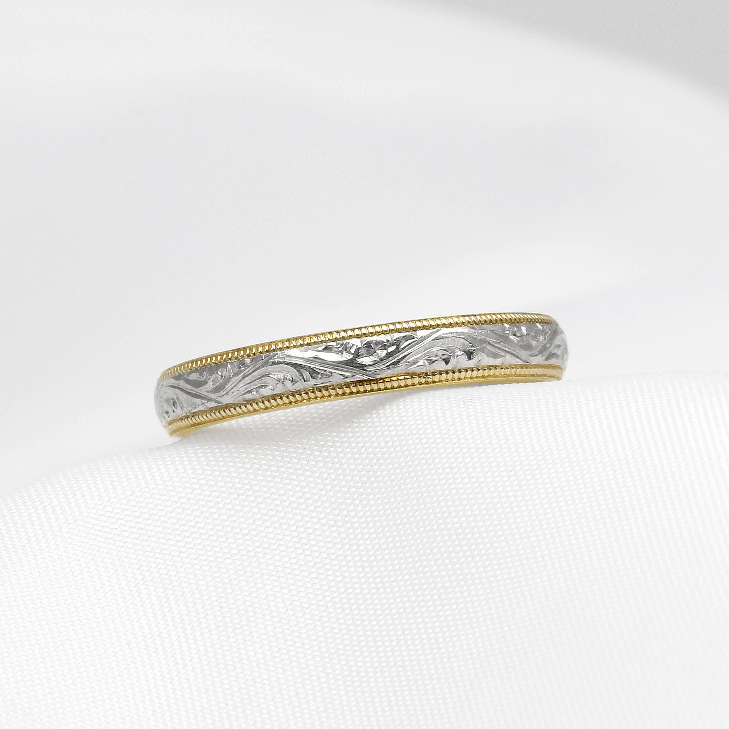 Engraved Wedding Ring in 18k White & Yellow Gold