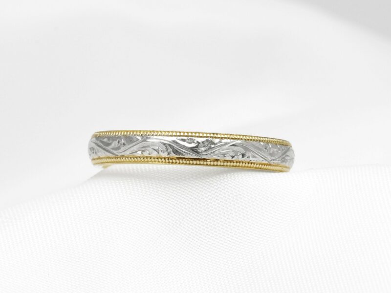 Engraved Wedding Ring in 18ct White & Yellow Gold