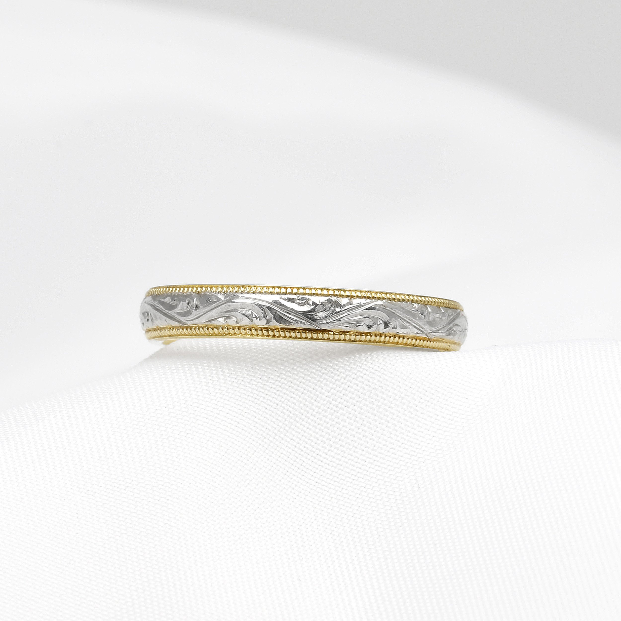 Engraved Wedding Ring in 18k White & Yellow Gold