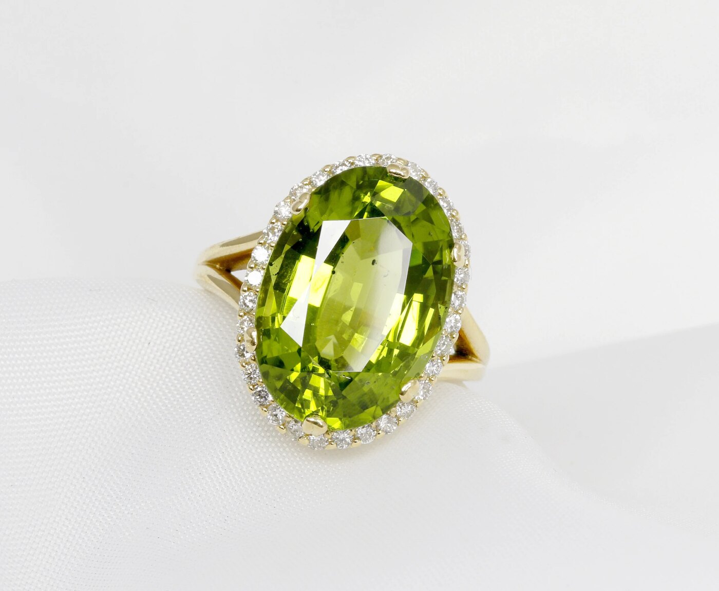 Peridot & Diamond Cluster Ring in Yellow Gold