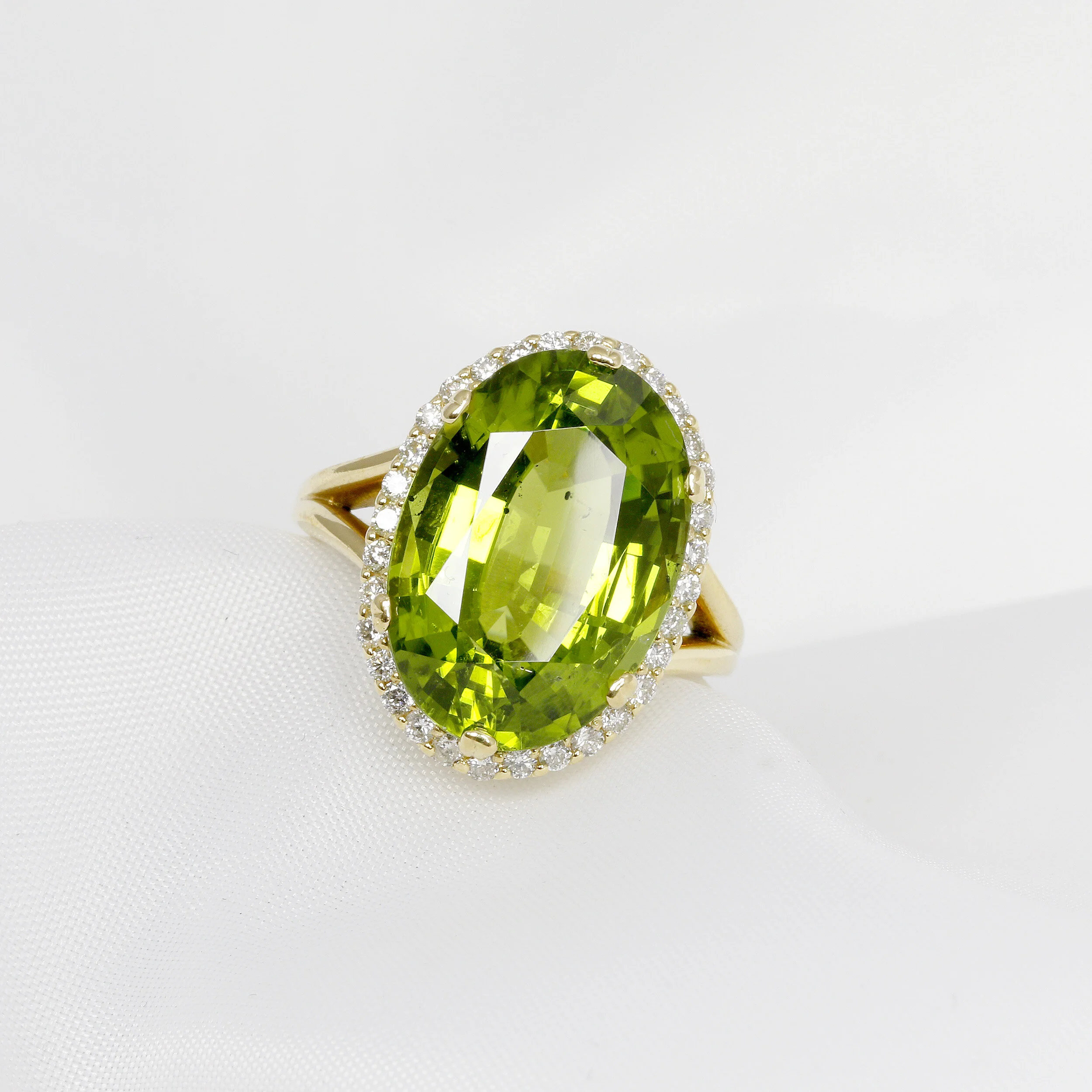 Peridot & Diamond Cluster Ring in Yellow Gold