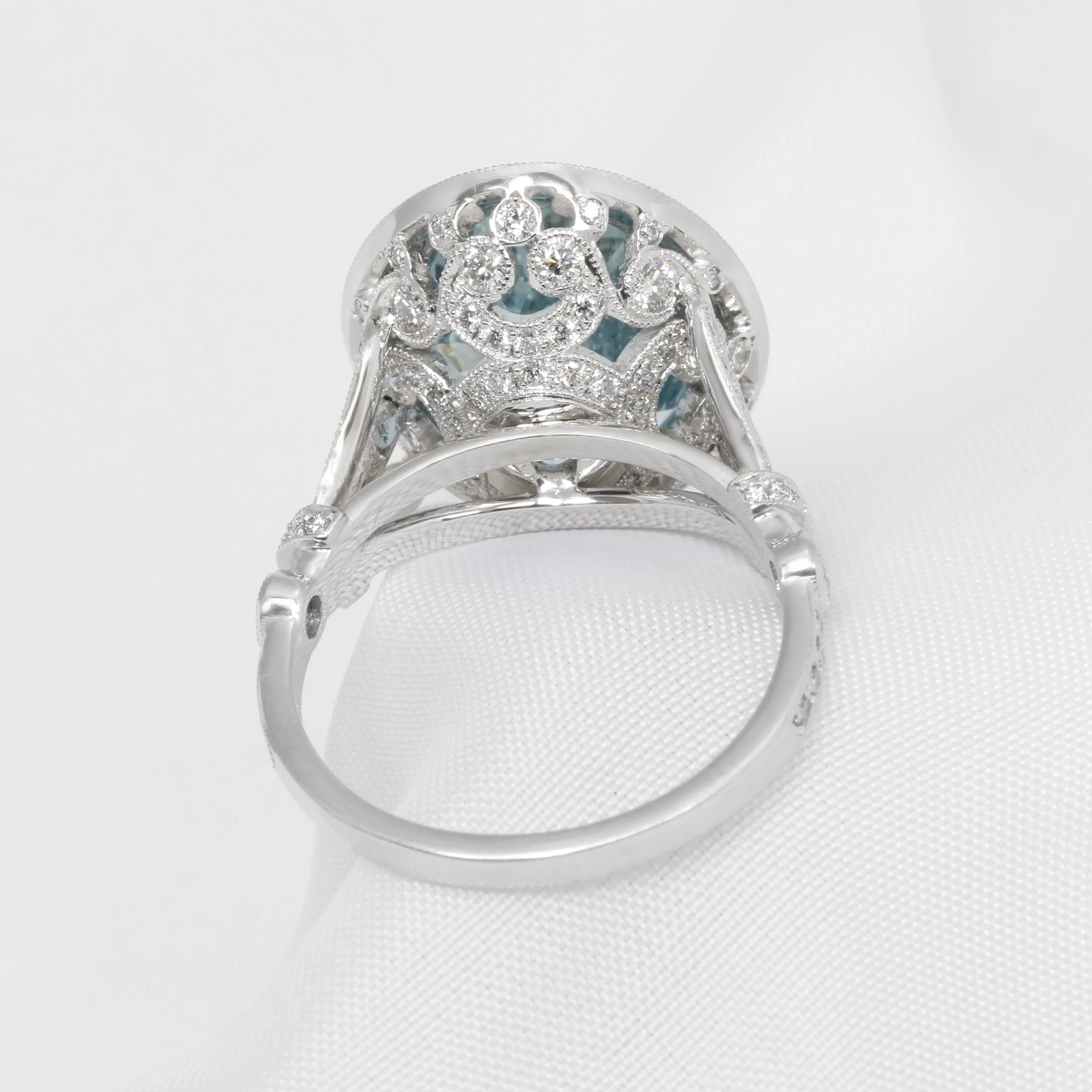 Aquamarine and Diamond Cluster Dress Ring in White Gold