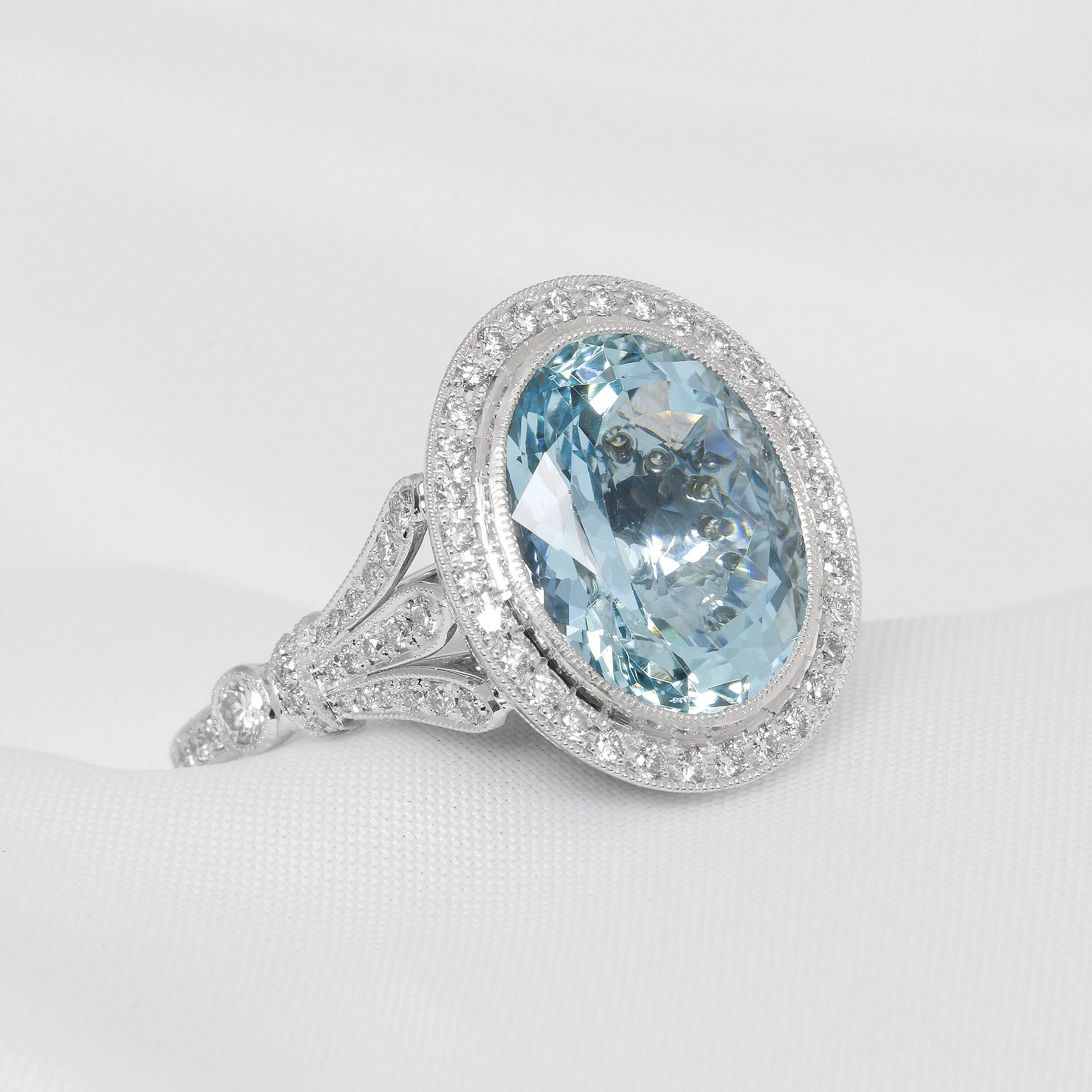 Aquamarine and Diamond Cluster Dress Ring in White Gold