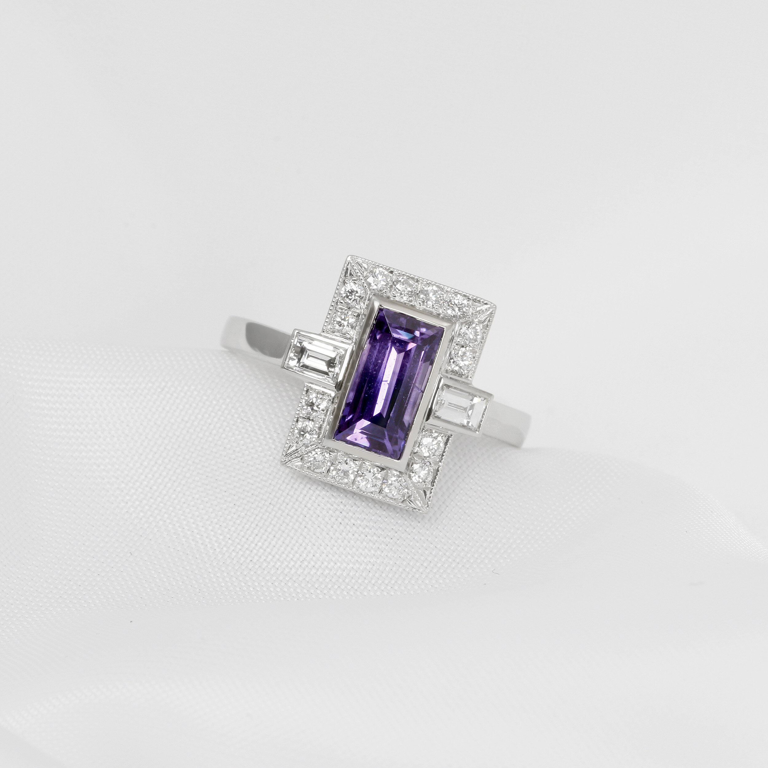 Purple Sapphire & Diamond Ring in Platinum