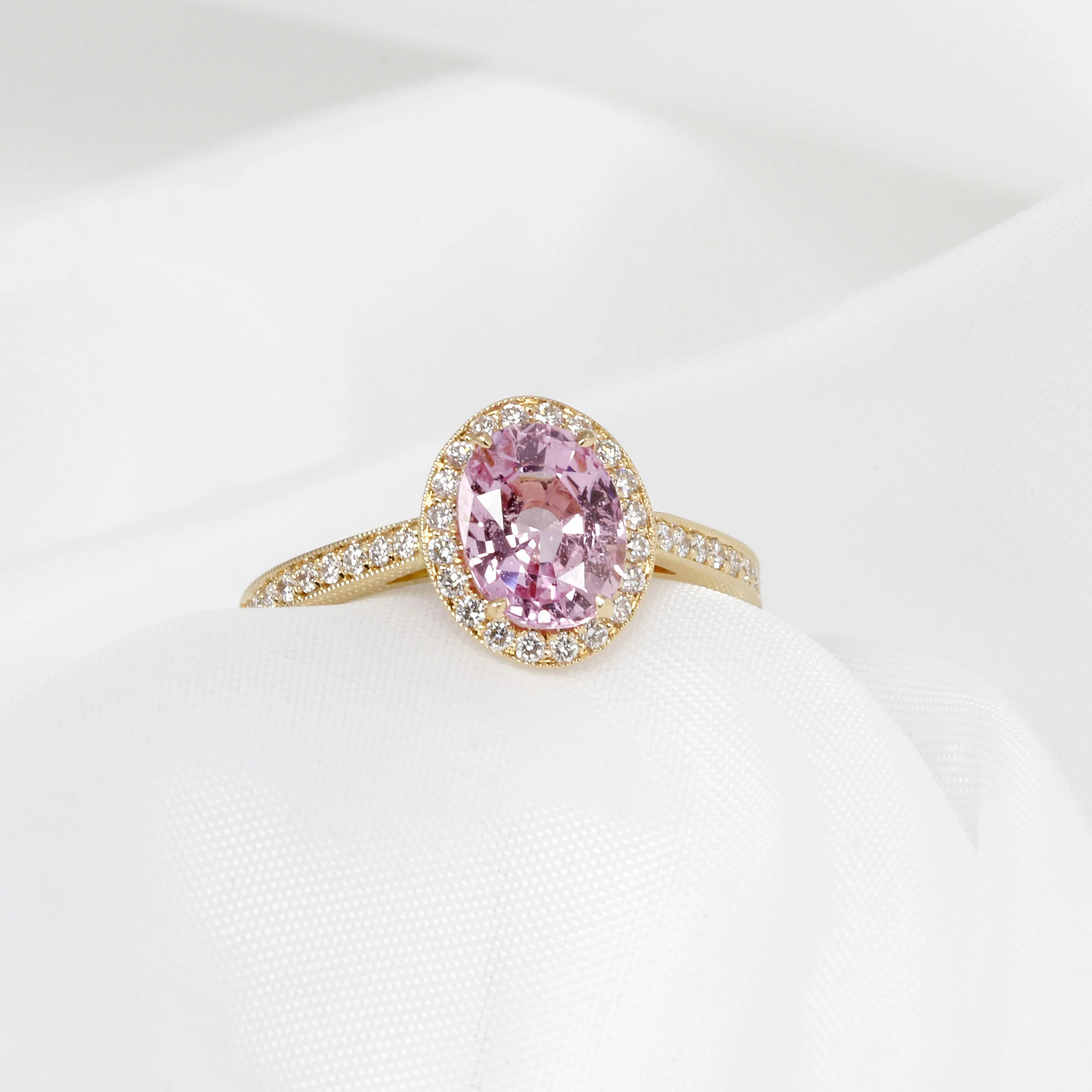 Pink Sapphire & Diamond Cluster Ring in Rose Gold