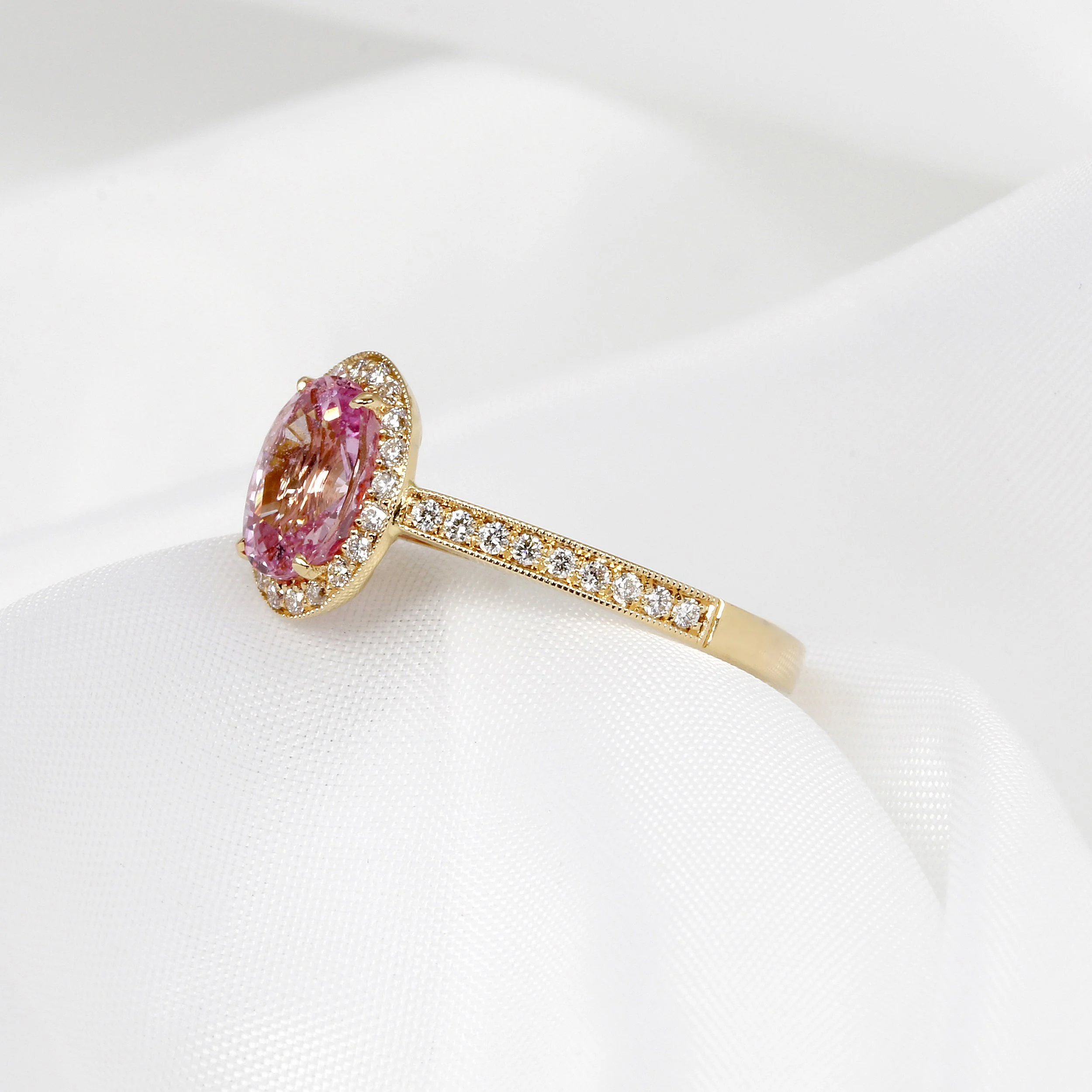 Pink Sapphire & Diamond Cluster Ring in Rose Gold