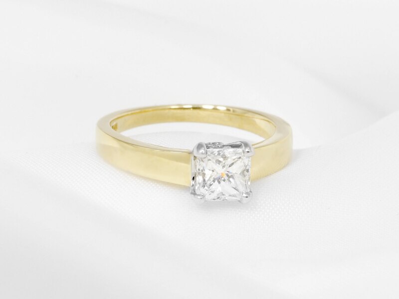 Square Modified Brilliant Cut Diamond Ring in 18ct Yellow Gold