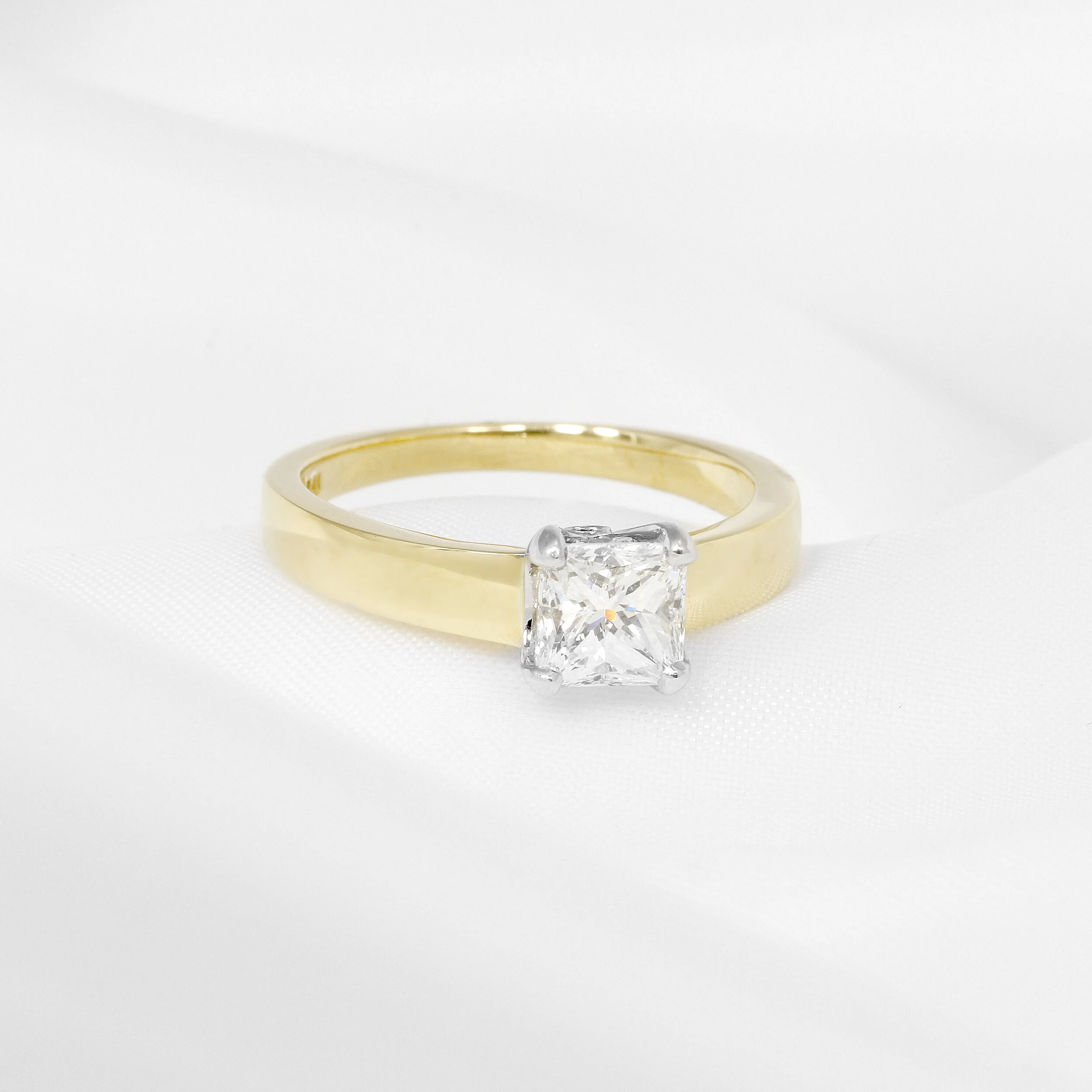 Square Modified Brilliant Cut Diamond Ring in Yellow Gold