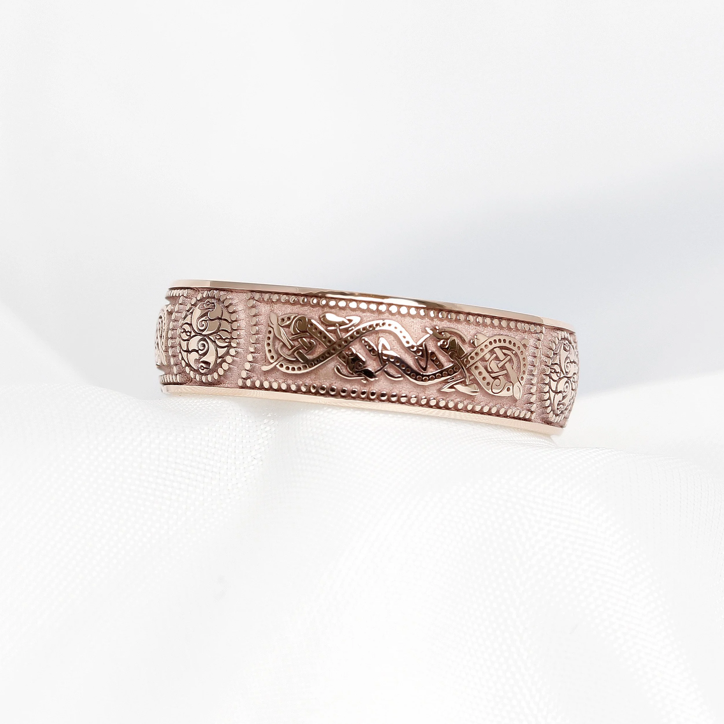Laser Engraved Celtic 9k Rose Gold Wedding Ring