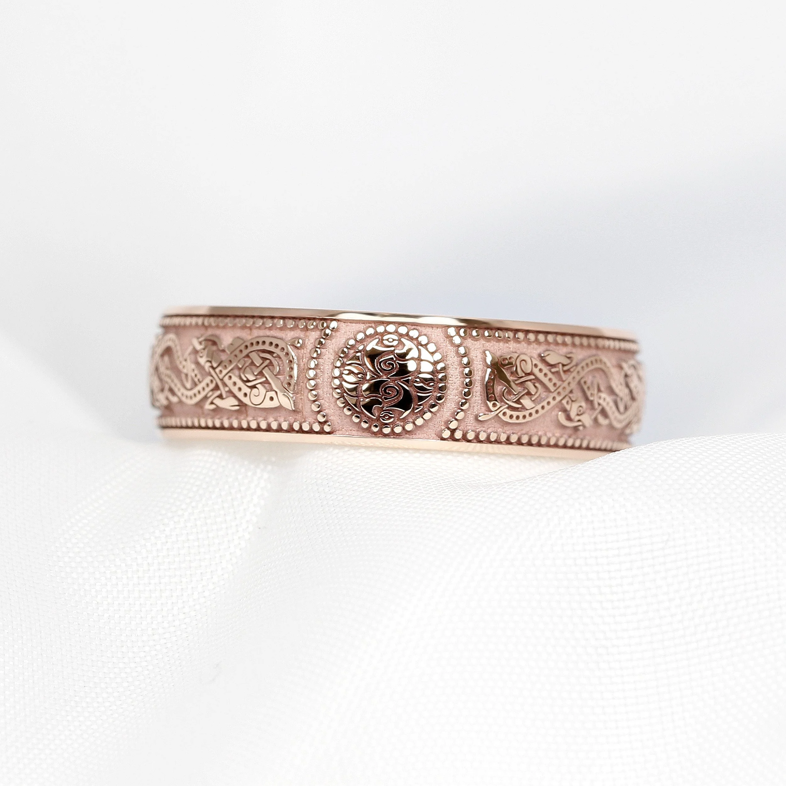 Laser Engraved Celtic 9k Rose Gold Wedding Ring