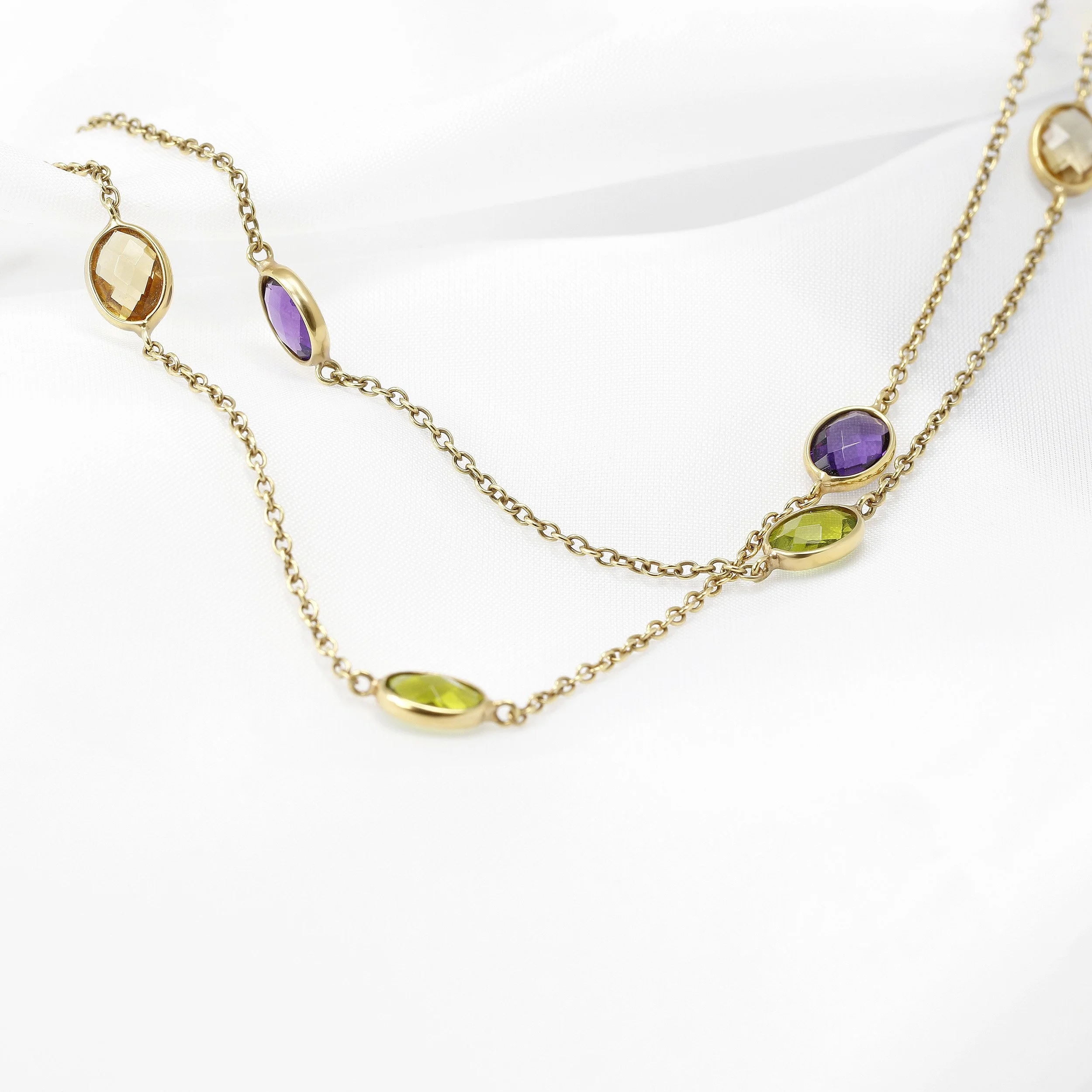 Multi-Stone Station Necklace in 9ct Yellow Gold