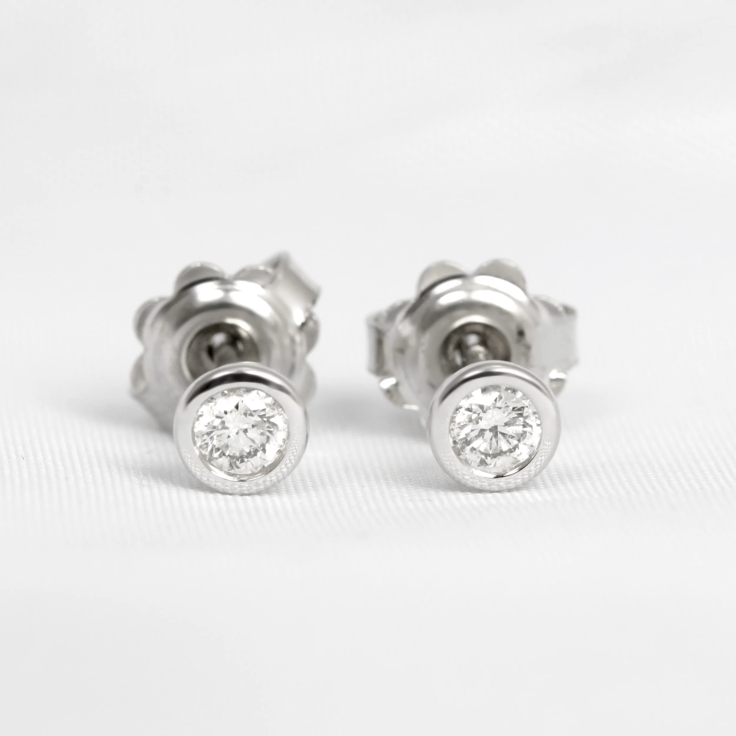Rub Over Set Round Diamond Stud Earrings