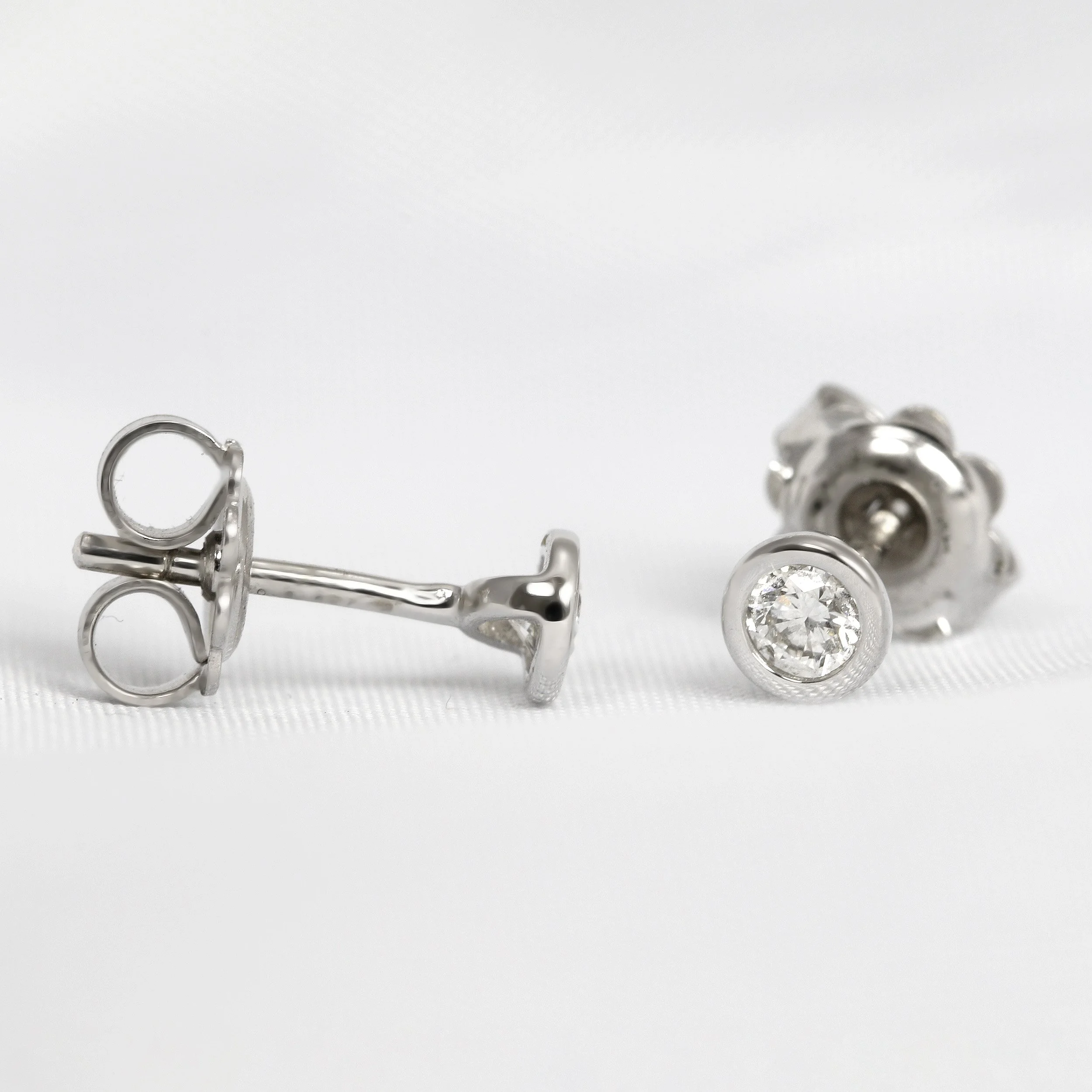 Rub Over Set Round Diamond Stud Earrings