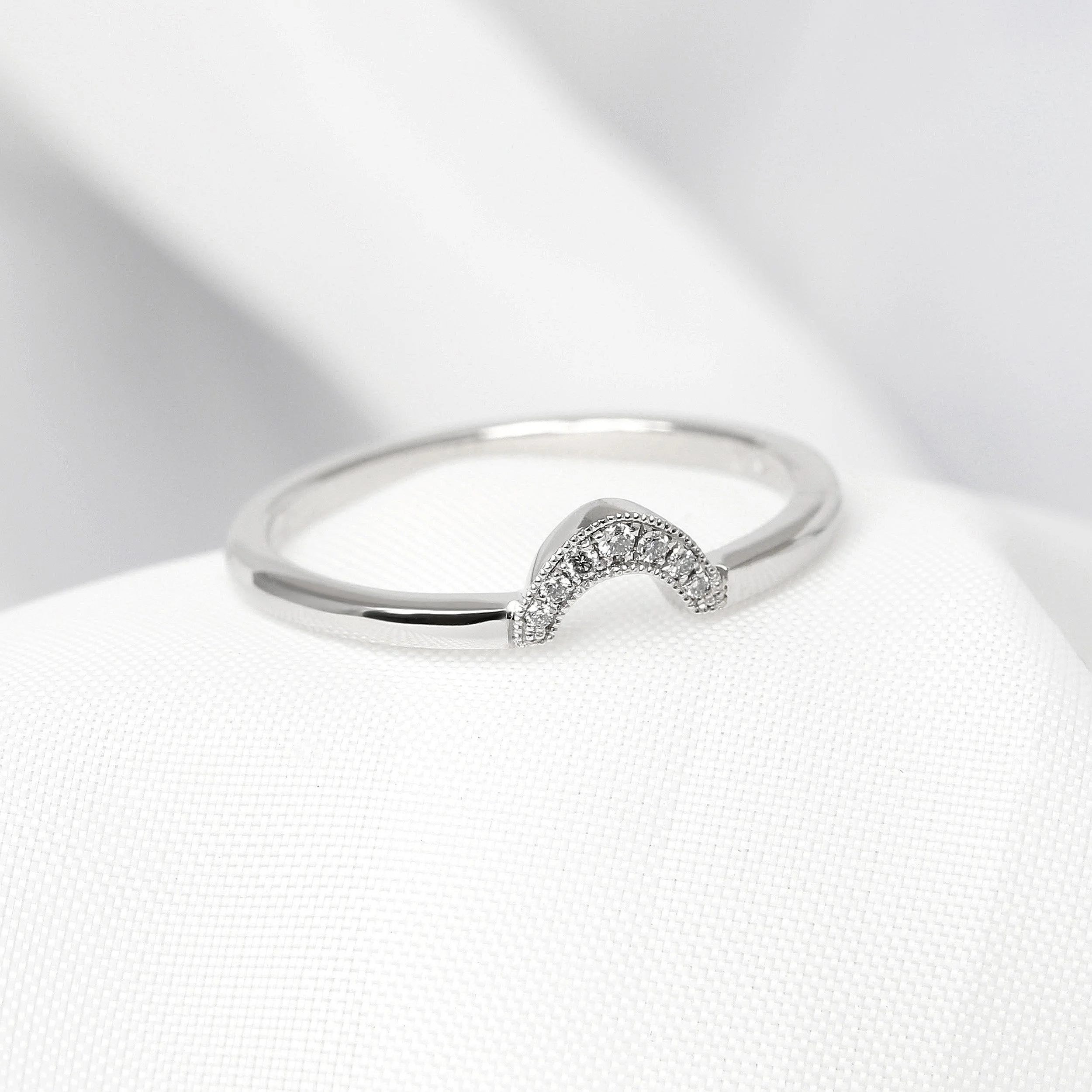Diamond Set Shaped Wedding Ring in 18k White Gold