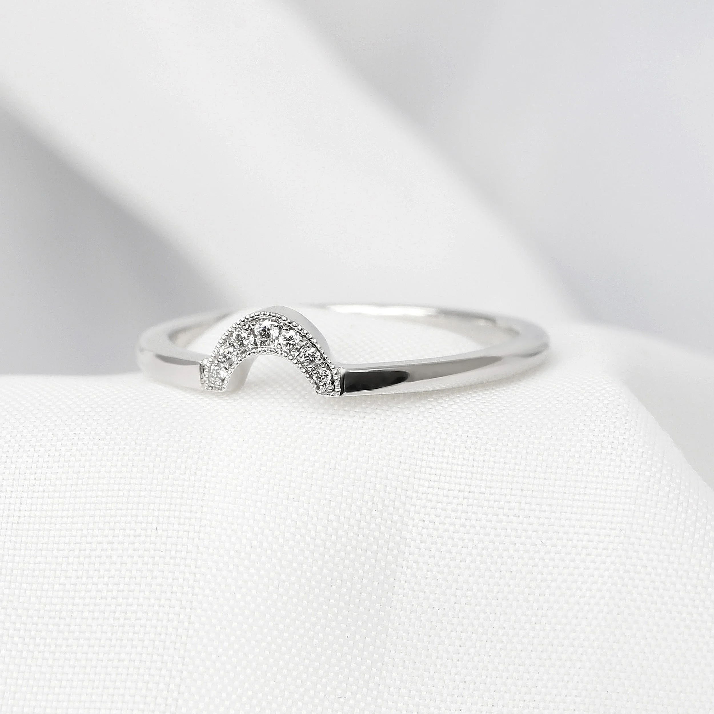 Diamond Set Shaped Wedding Ring in 18k White Gold