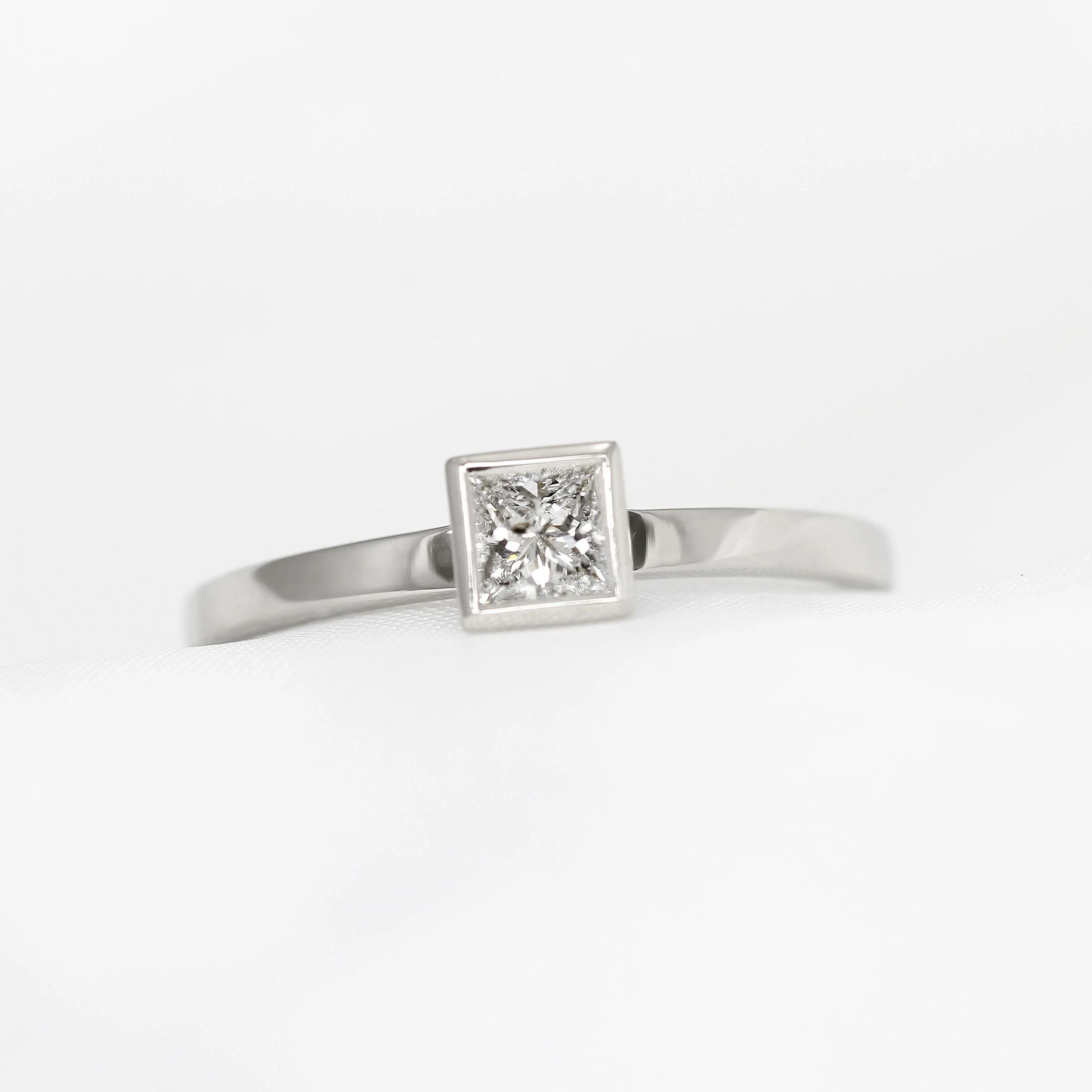 Palladium Princess Solitaire Diamond Ring