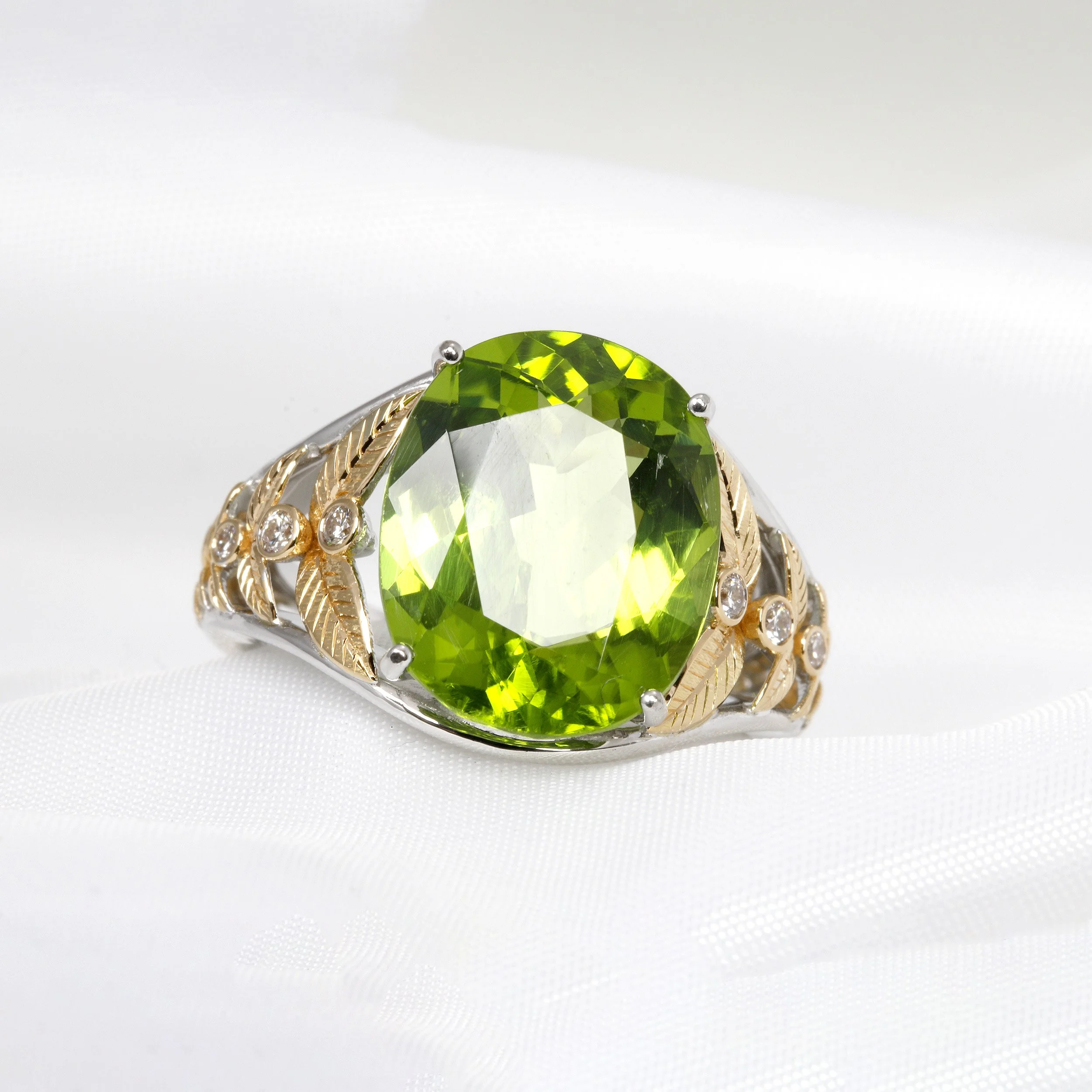 Peridot & Diamond Ring in Rose & White Gold
