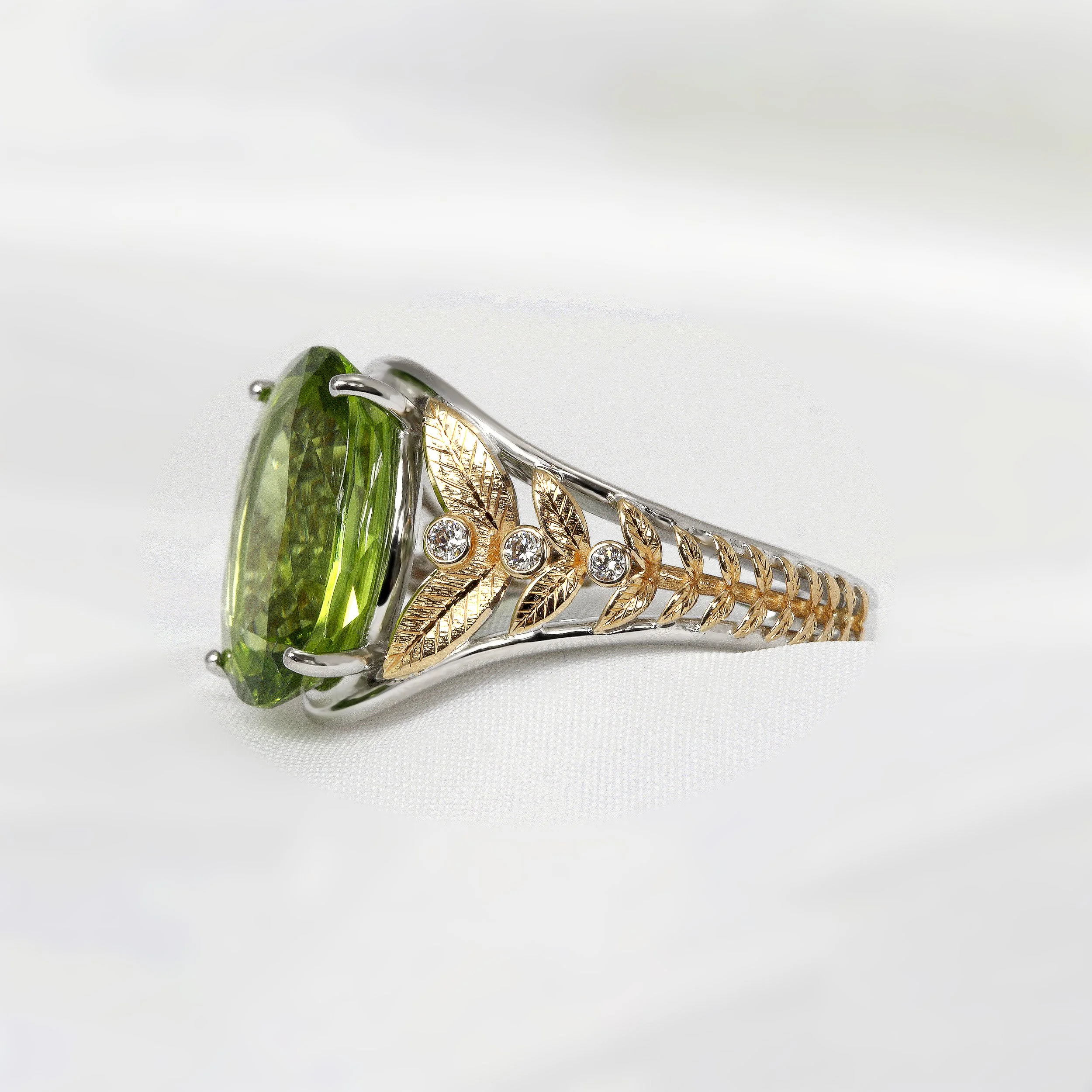 Peridot & Diamond Ring in Rose & White Gold