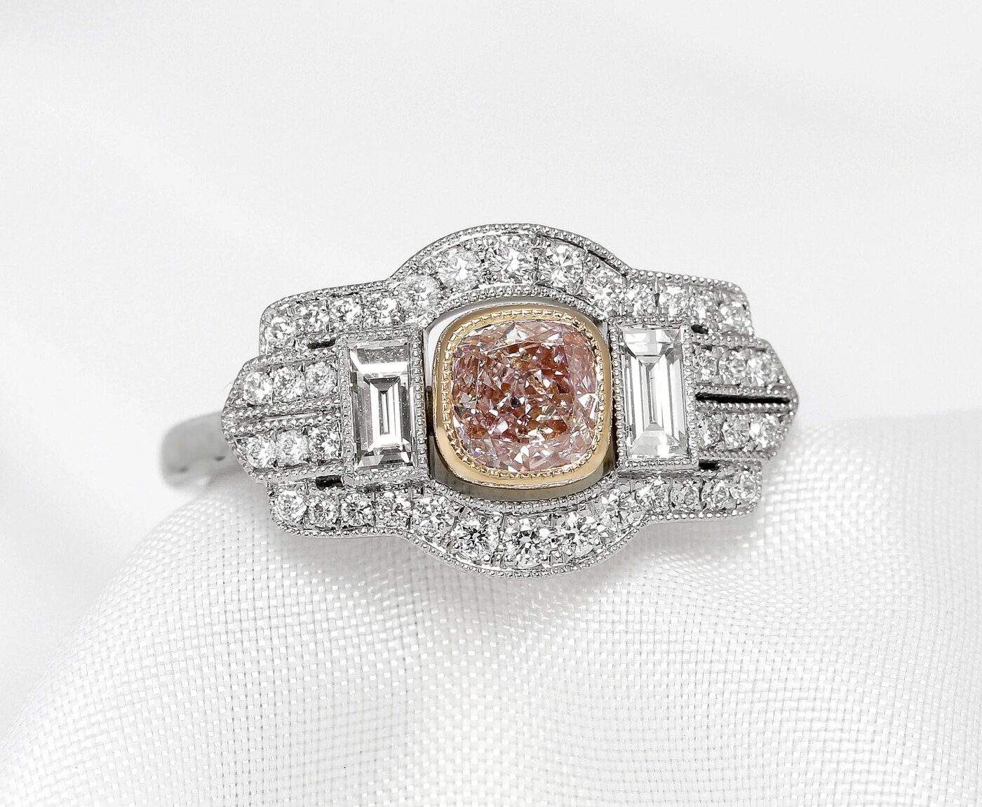 Natural Pink Diamond Cluster Ring in Gold & Platinum