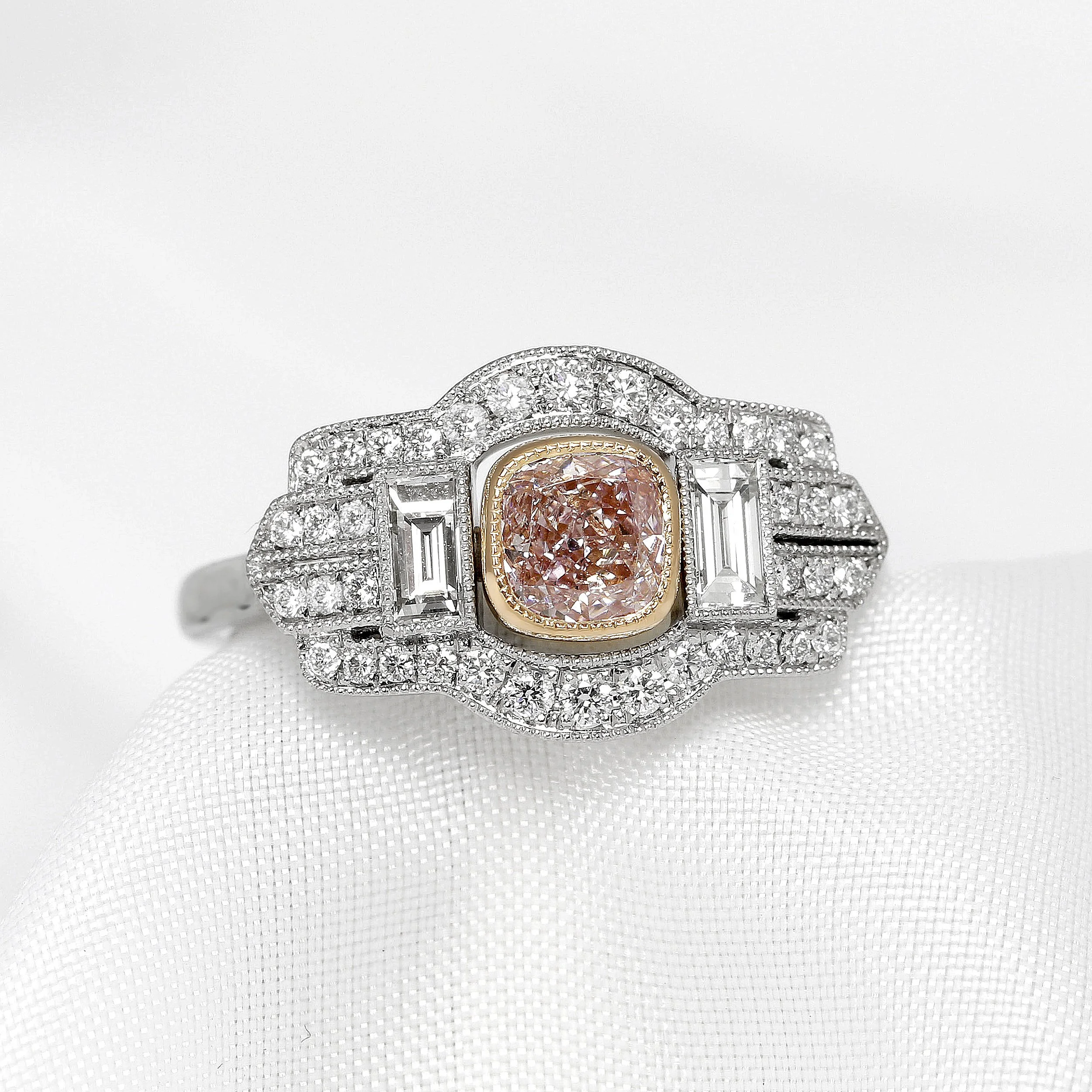 Natural Pink Diamond Cluster Ring in Gold & Platinum