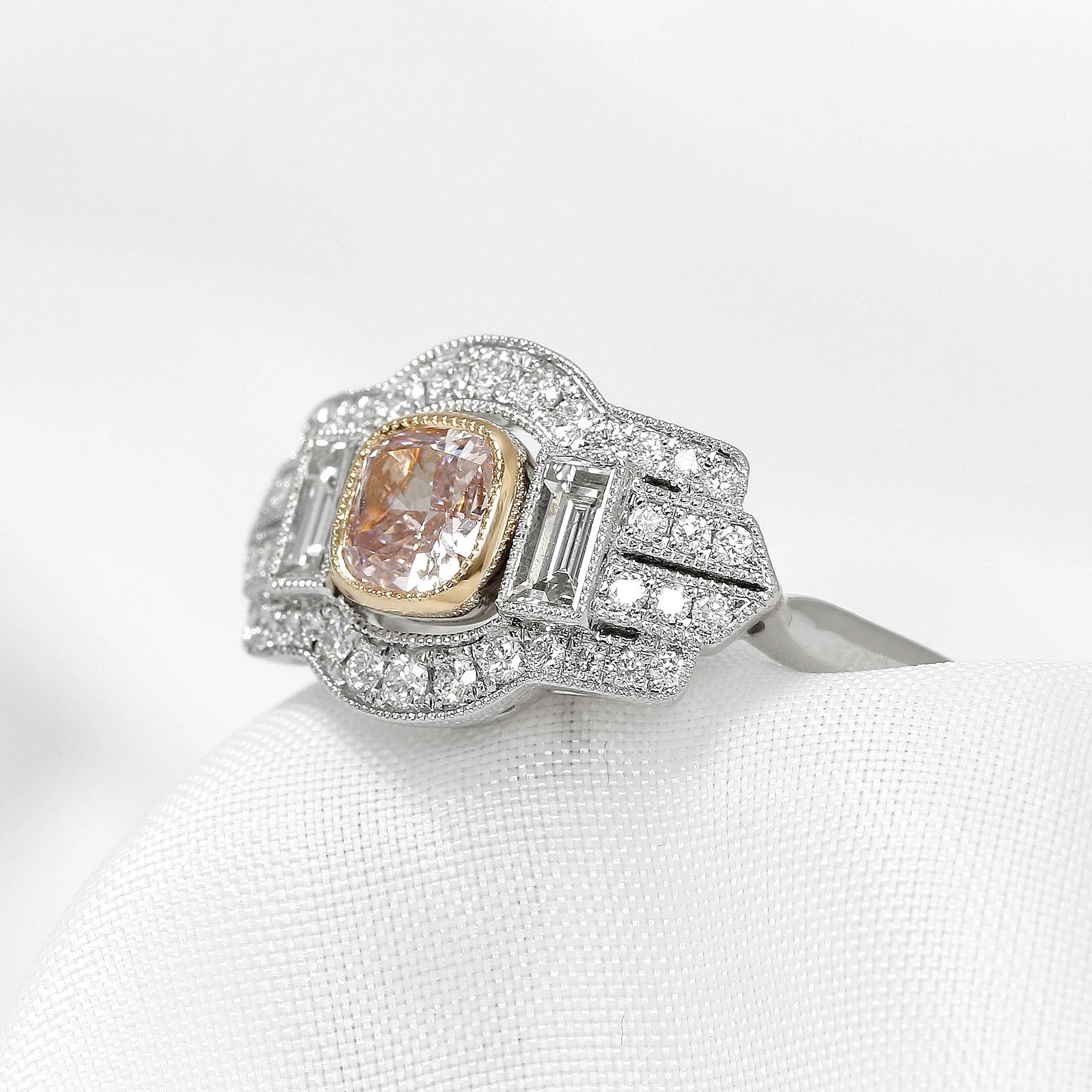 Natural Pink Diamond Cluster Ring in Gold & Platinum