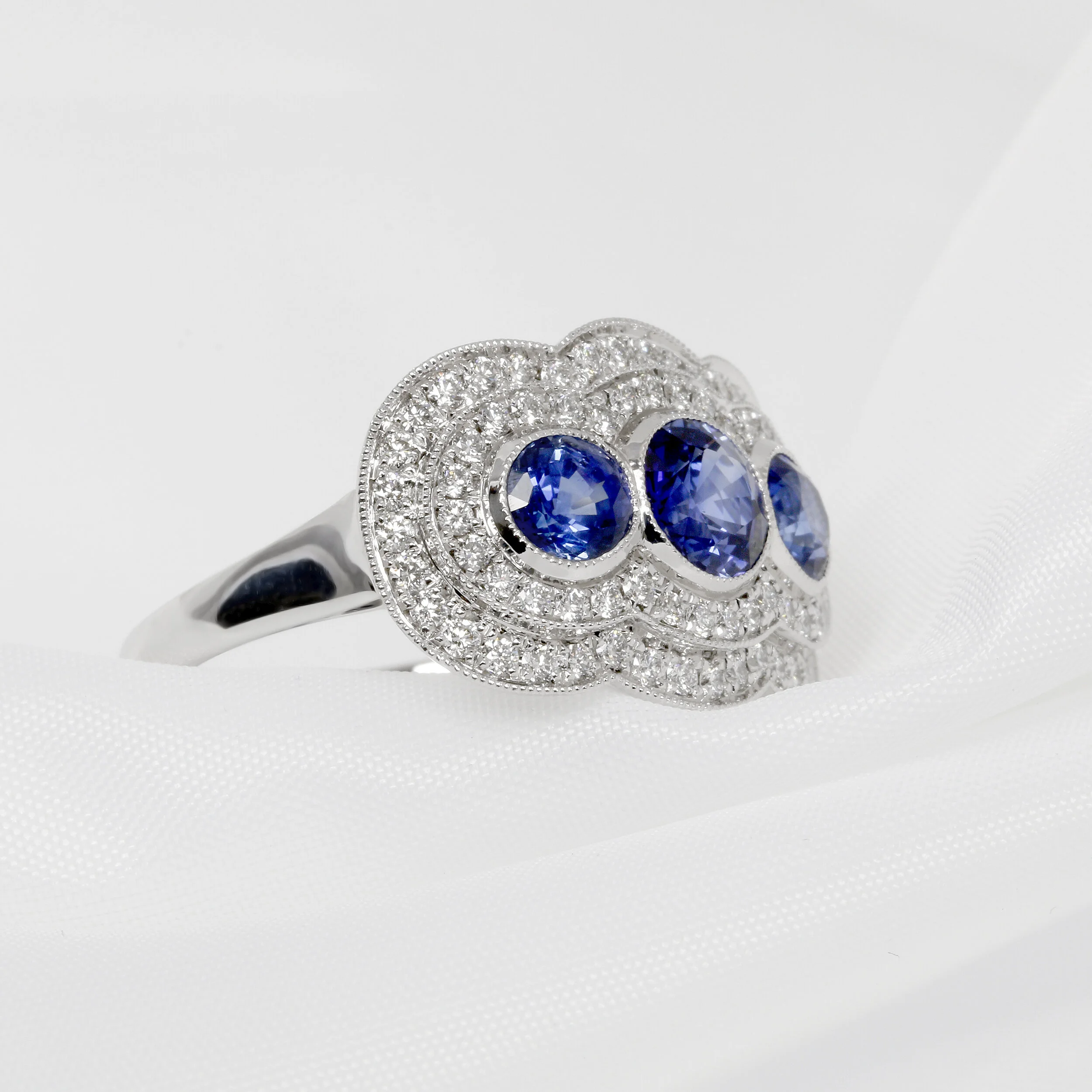 Sapphire & Diamond Double Halo Ring
