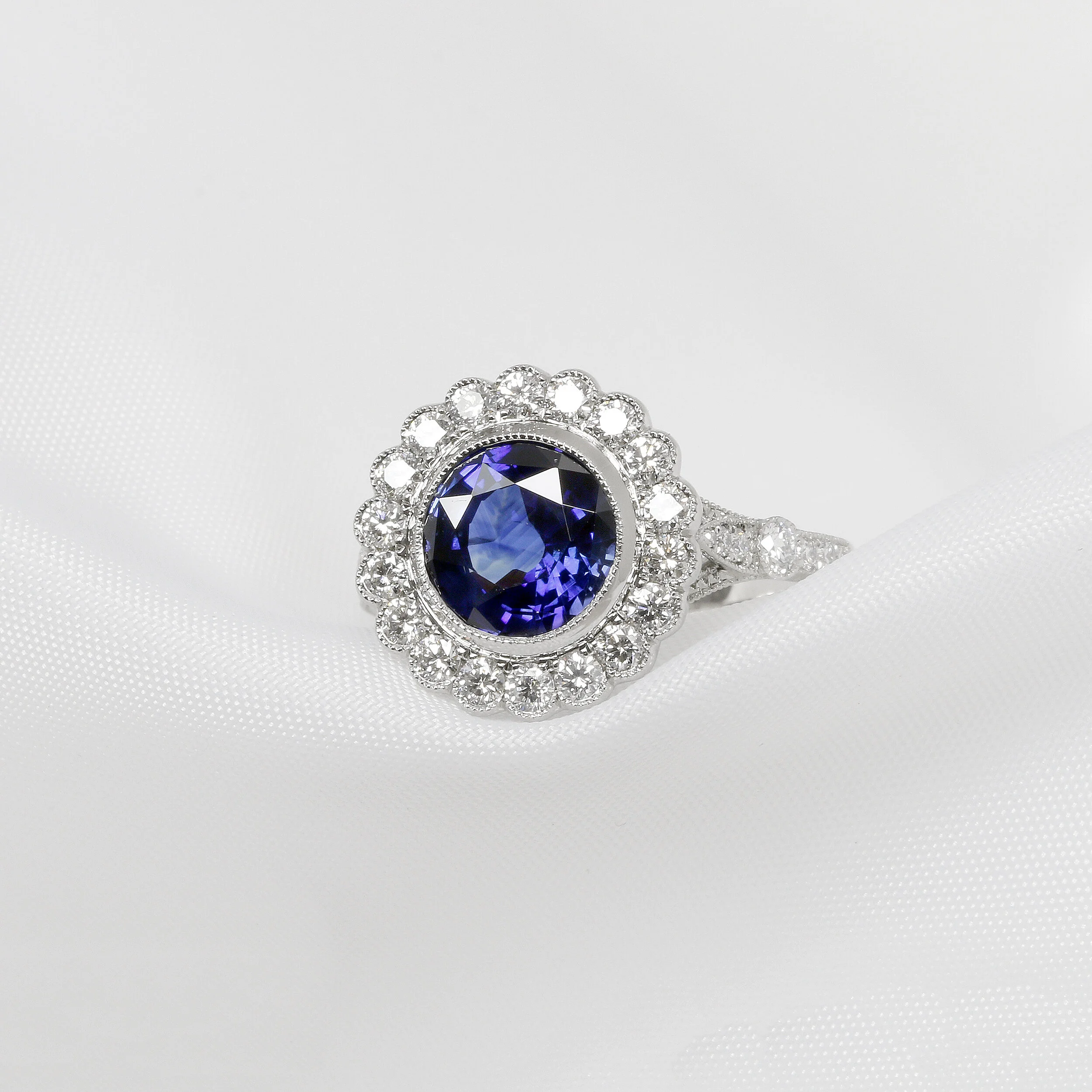 Sapphire & Diamond Halo Ring