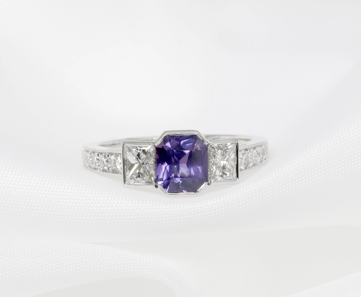 Purple Sapphire and Diamond Ring in 18ct White Gold 