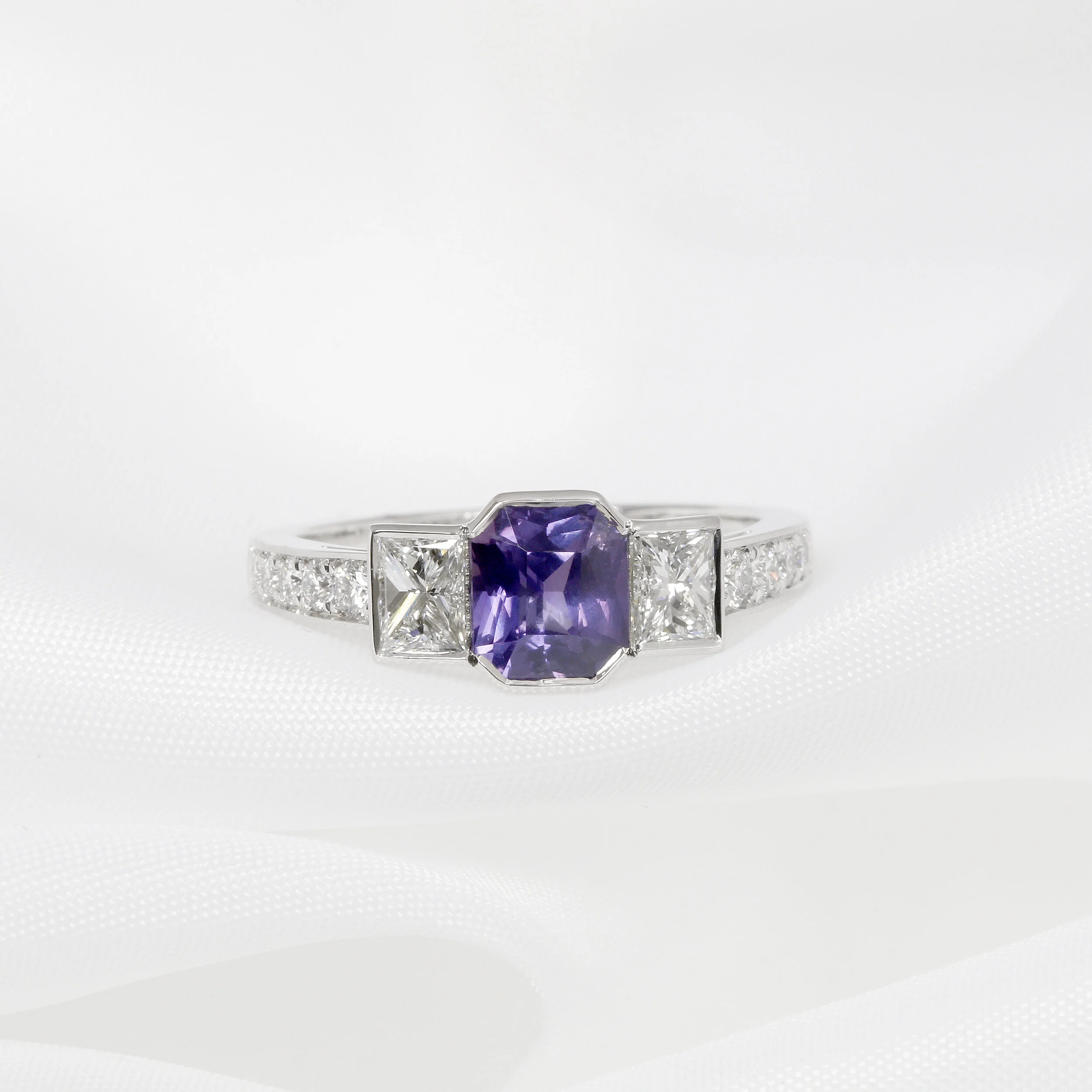 Purple Sapphire and Diamond Ring in White Gold