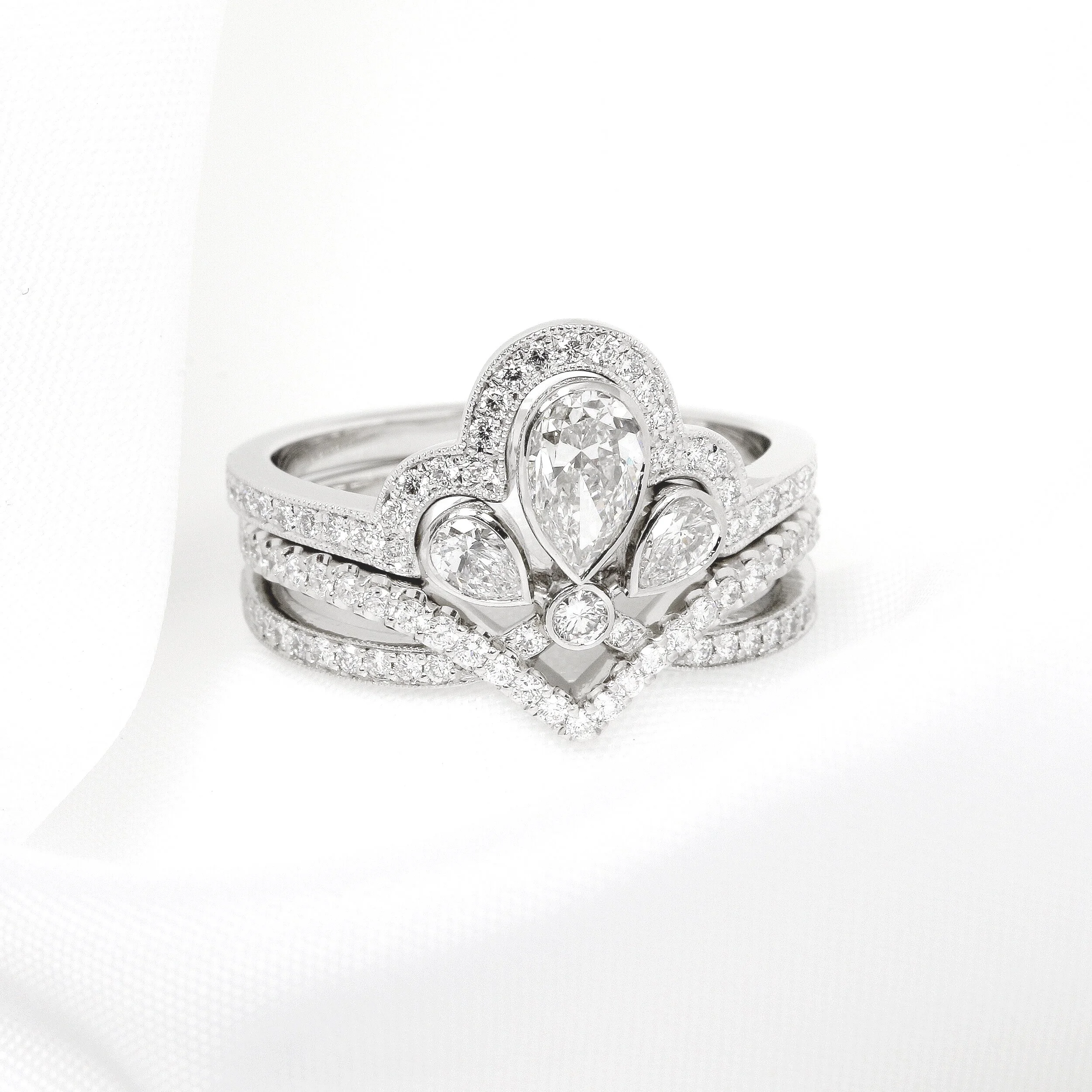 Diamond Set Shaped Ring in Platinum