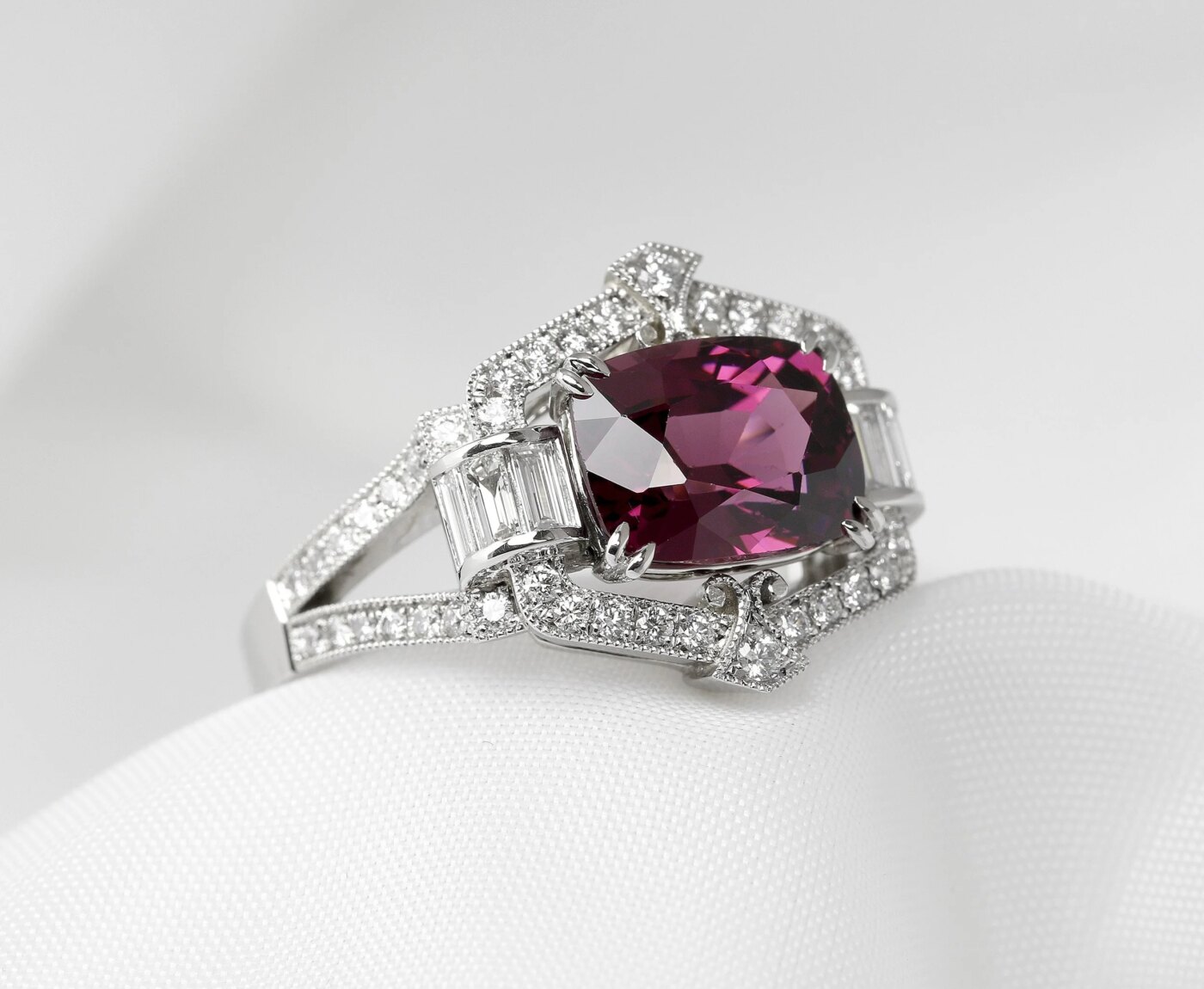Garnet & Diamond Art Deco Ring in Platinum