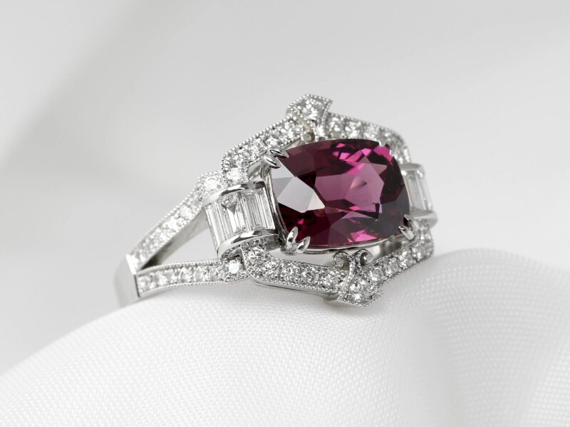 Garnet & Diamond Art Deco Ring in Platinum