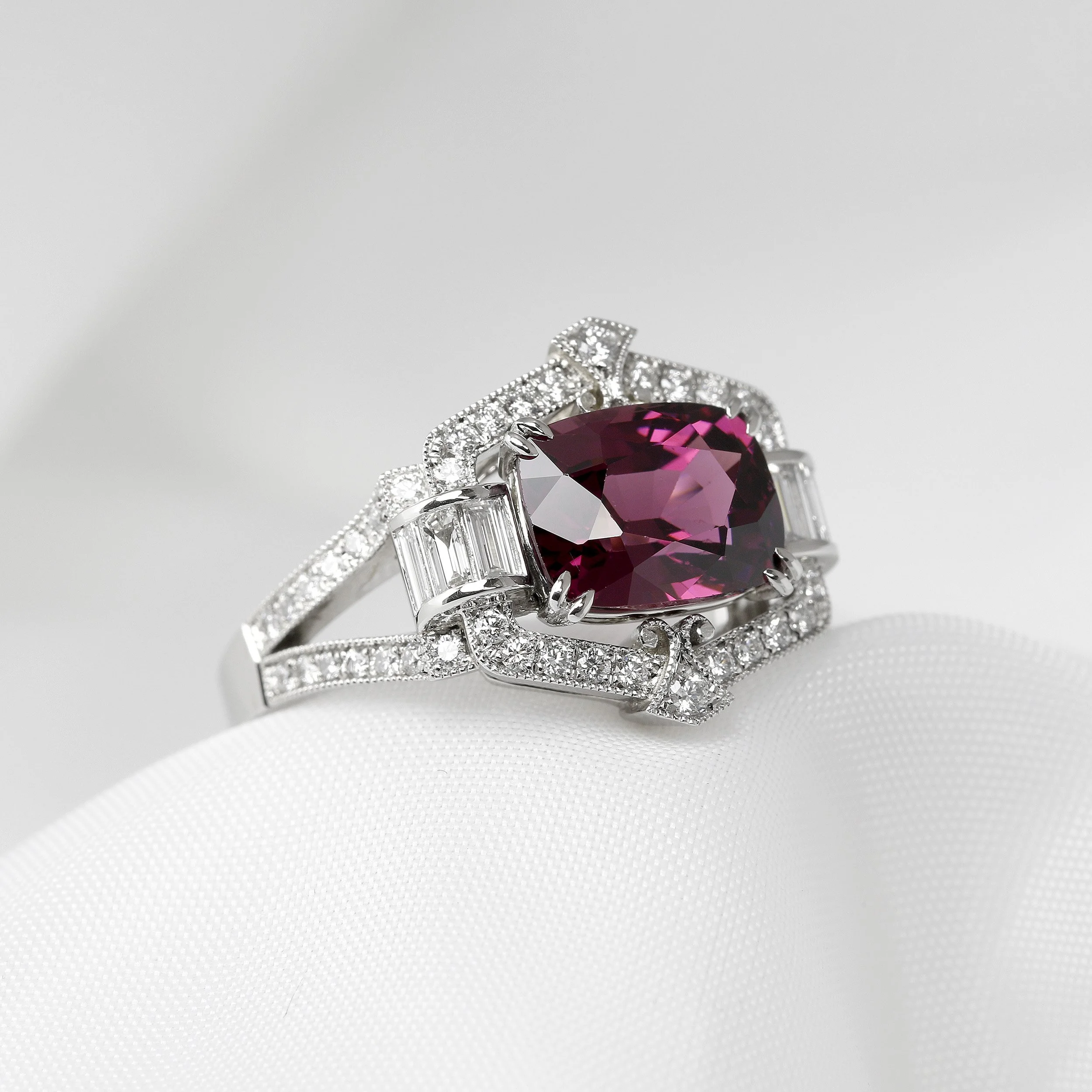 Garnet & Diamond Art Deco Ring in Platinum