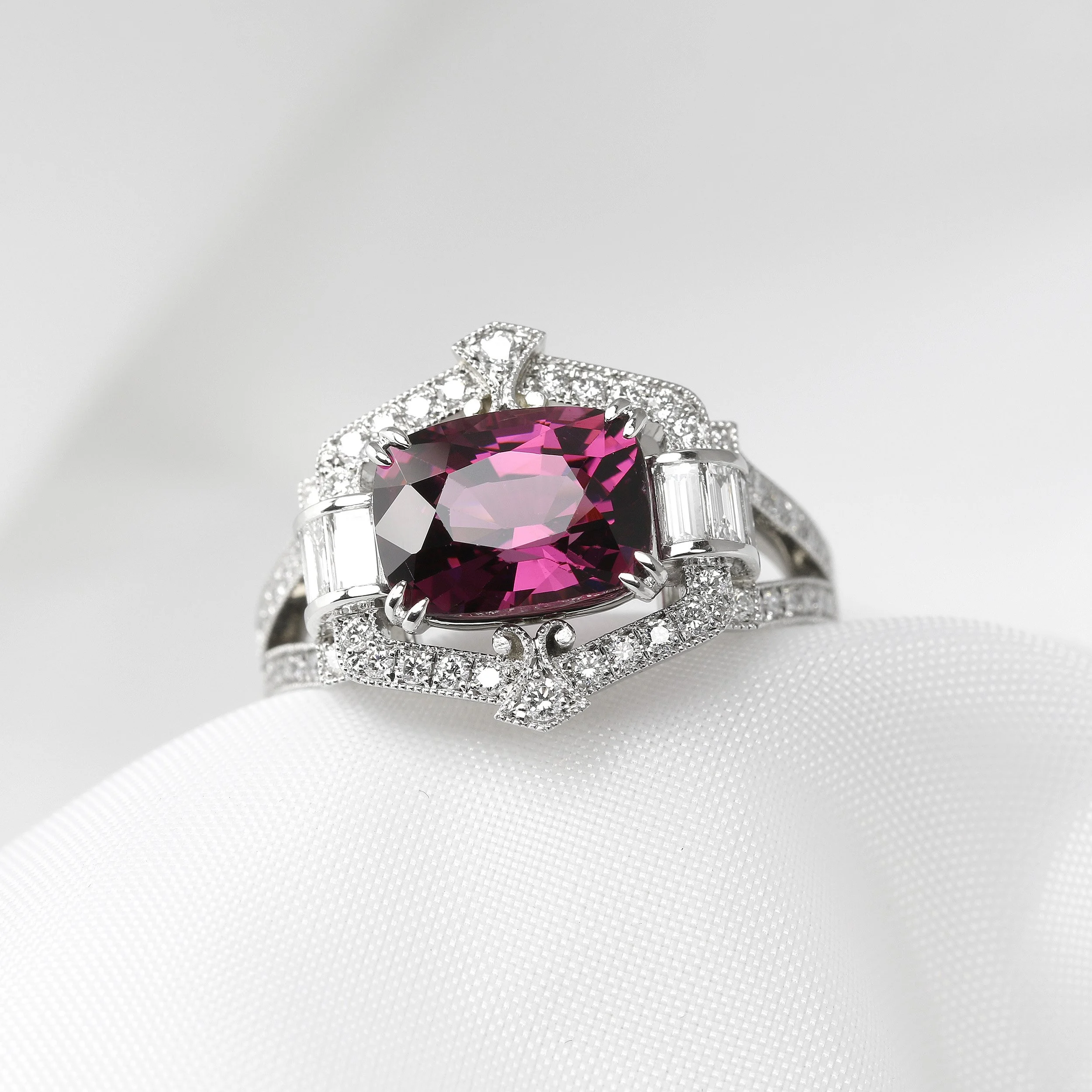 Garnet & Diamond Art Deco Ring in Platinum